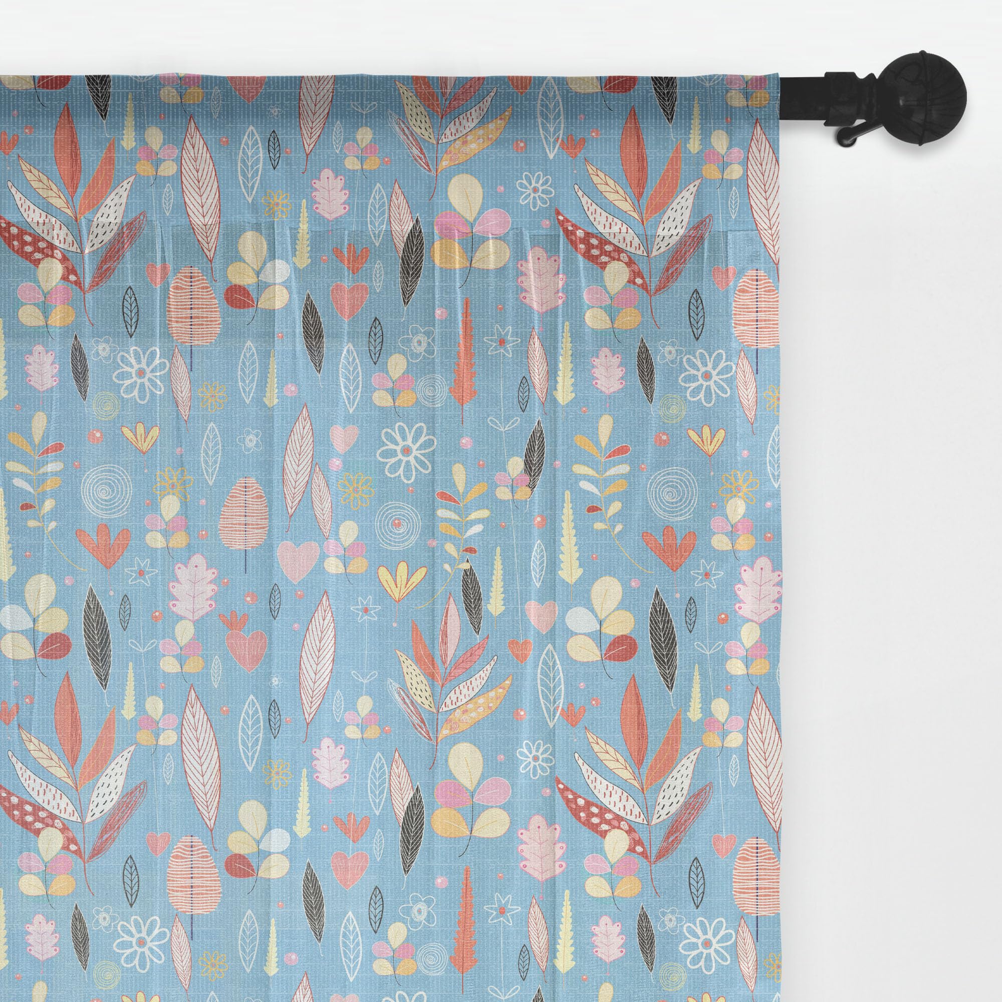 Ambesonne Floral Autumn Leaves Tulle Curtains - Blue Sheer Drapes with Rod Pocket, 108