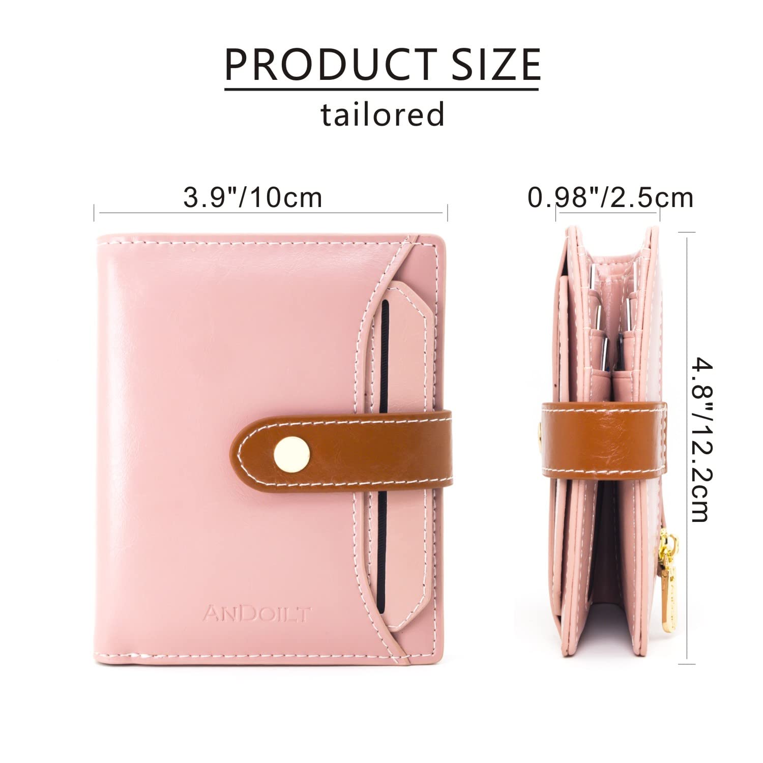 ANDOILT Genuine Leather Women's RFID Blocking Bifold Wallet - Small Slim Card Holder with ID Window & Coin Pocket, Pink | Perfect for Everyday Use, Travel & Gift Giving