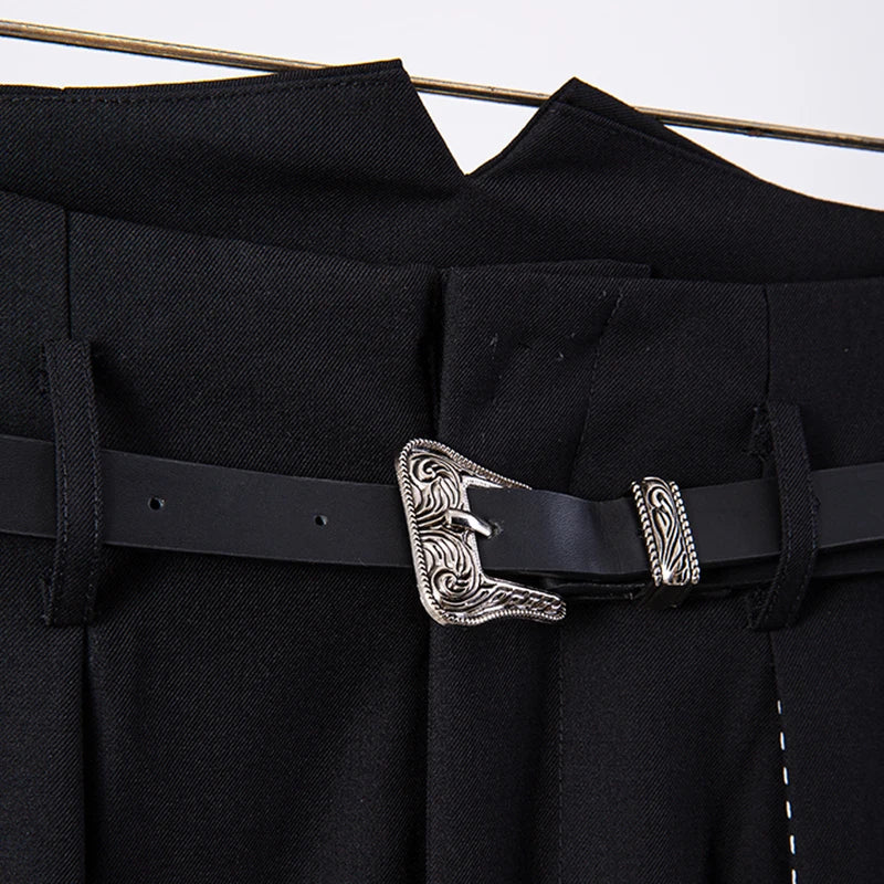 Women's Black Pleated High Waist Wide Leg Pants - Fashionable Straight Trousers with Sash Detail | Perfect for Office Wear, Casual Outfits & Special Occasions