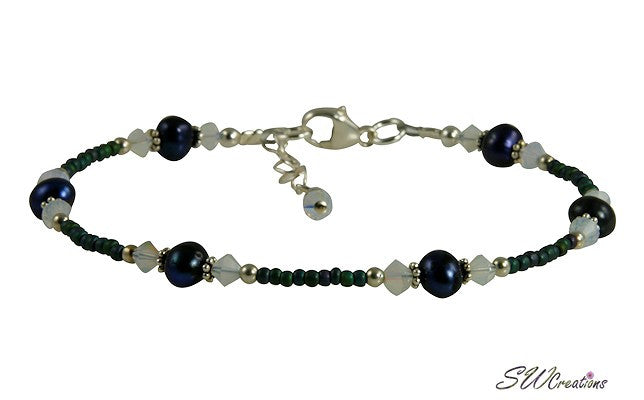 Opal Sapphire Blue Pearl Beaded Anklet - Elegant Adjustable Ankle Bracelet for Women - Perfect for Beach, Wedding & Boho Fashion