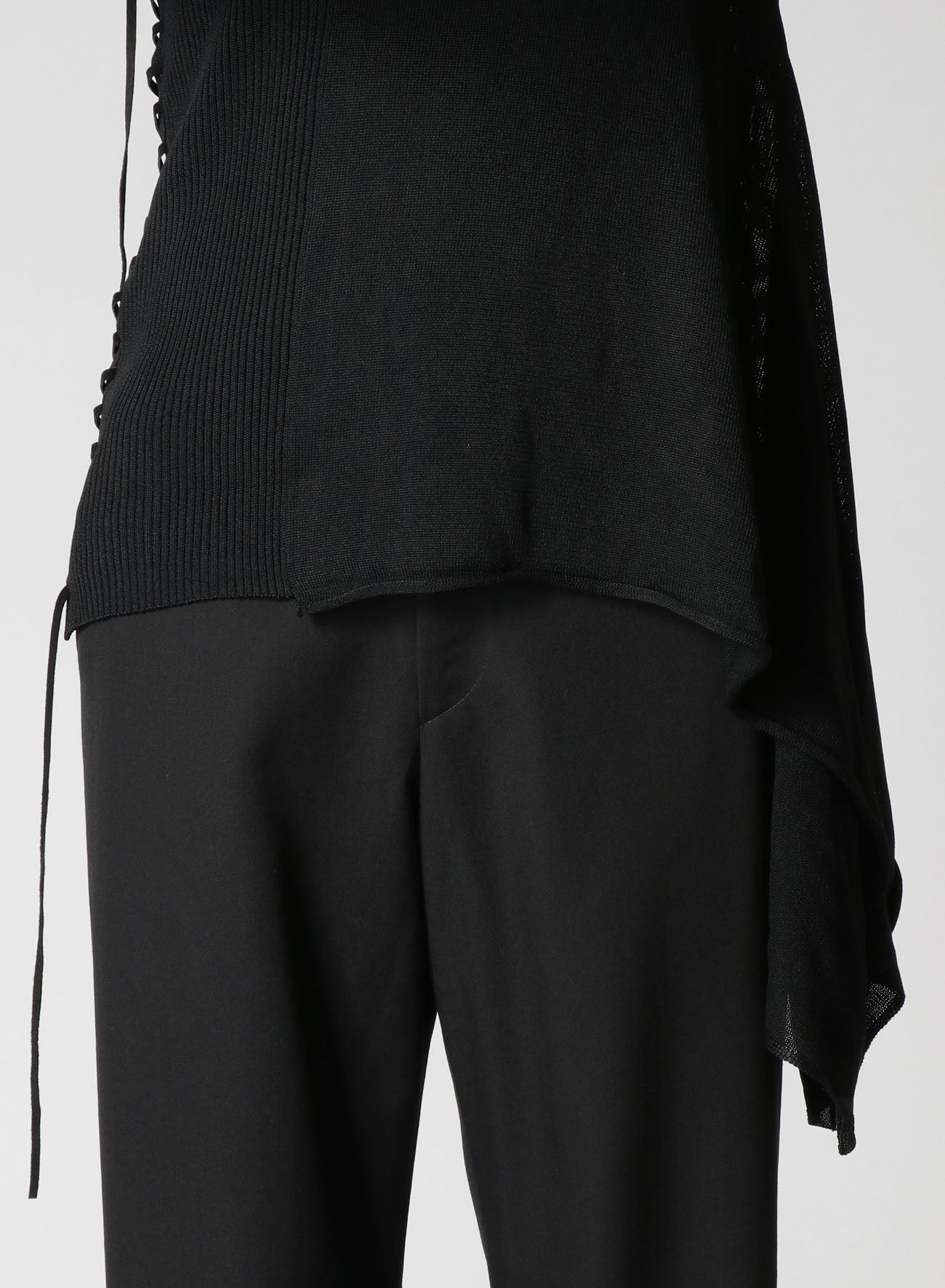 12G Rib Plain Stitch String Asymmetric Flare PO - Women's Fashion Flare Pants with Drawstring Waist for Casual Wear & Boho Style Outfits
