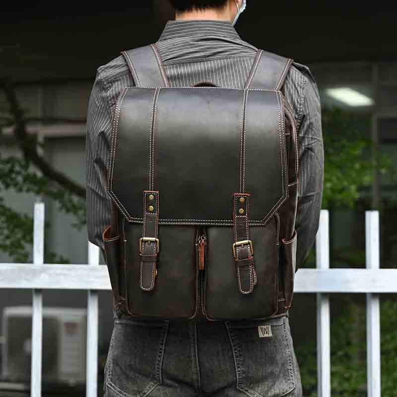 Premium Genuine Leather 16-Inch Laptop Backpack for Men - Durable Business Briefcase & Travel Backpack for Work, Commuting & Outdoor Adventures