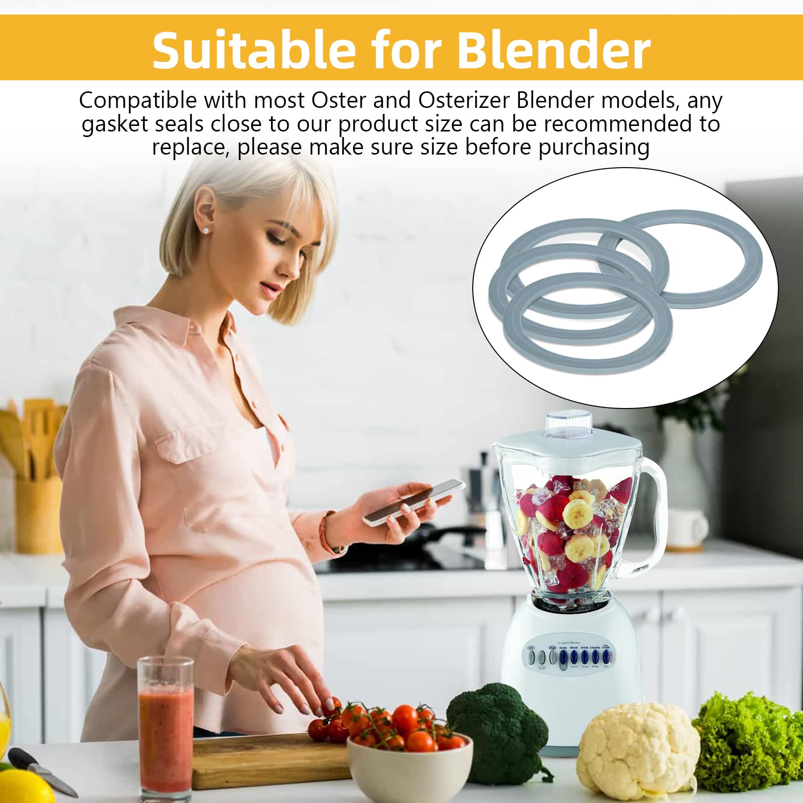 4 Pack Blender Gasket Seals Replacement for Oster & Osterizer Blenders - Durable O-Ring Seal for Leak-Proof Blending - Perfect for Smoothies, Sauces & Food Prep