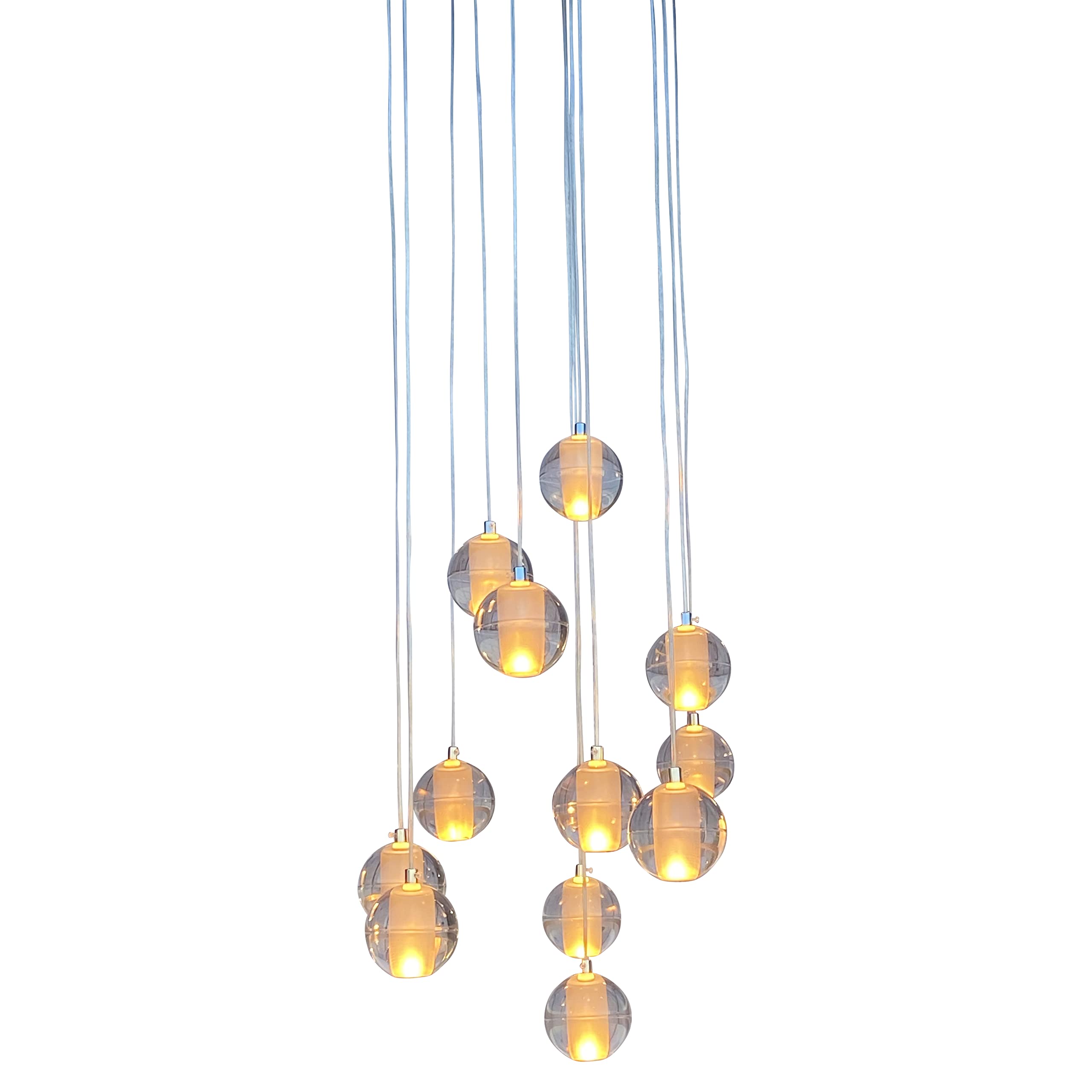 Oasis 14-Light Modern Floating Glass Globe LED Chandelier in Chrome Finish - Perfect for Dining Room, Living Room, or Bedroom Ceiling Lighting