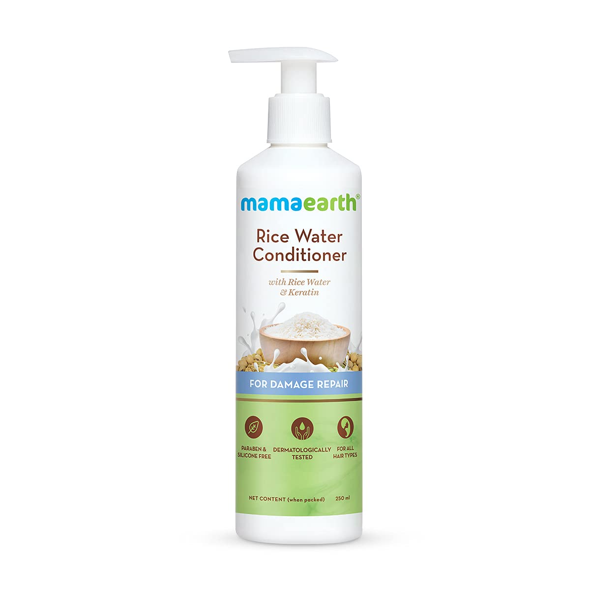 Mamaearth Rice Water Conditioner for Frizzy Hair - 250ml | Natural Hair Care for Smooth & Shiny Locks | Perfect for Daily Use & Damaged Hair Repair