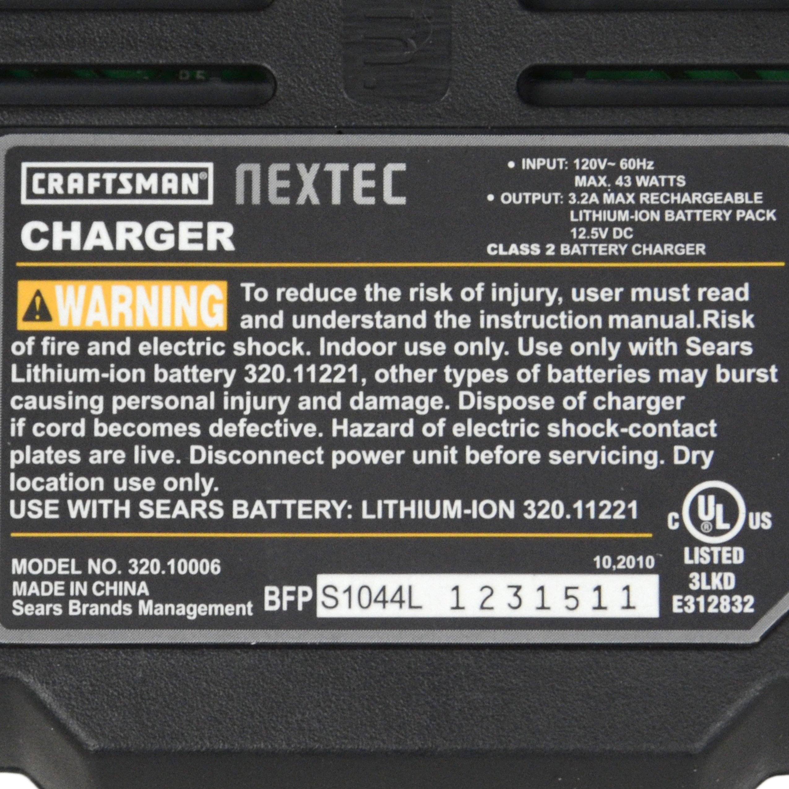 Craftsman 320.10006 12 Volt Nextec Battery Charger - Fast Charging for Power Tools, Drills & Outdoor Equipment - Perfect for DIY Projects & Home Repairs