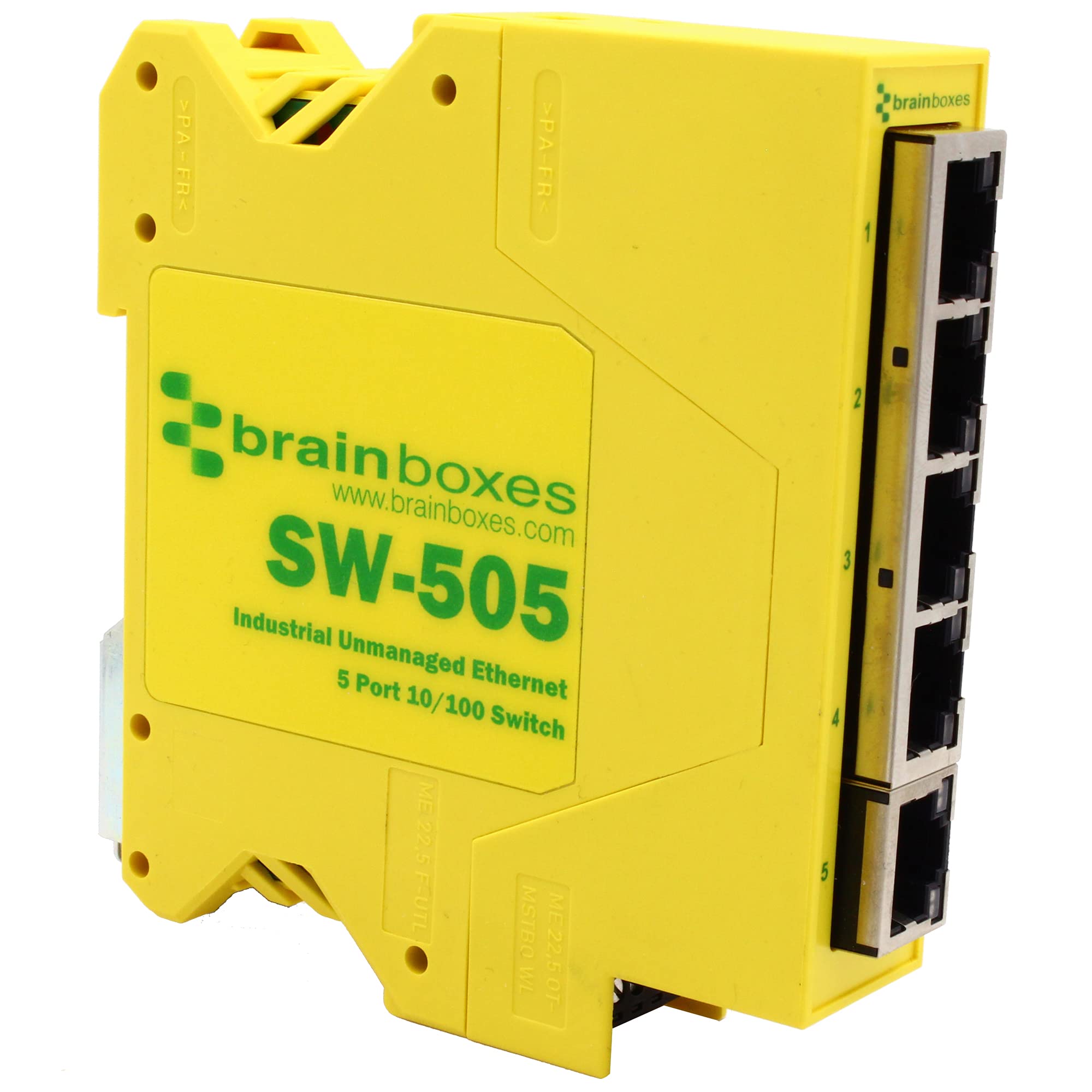 Brainboxes Industrial Compact 5-Port Ethernet Switch - DIN Rail Mountable for Factory Automation & Network Expansion