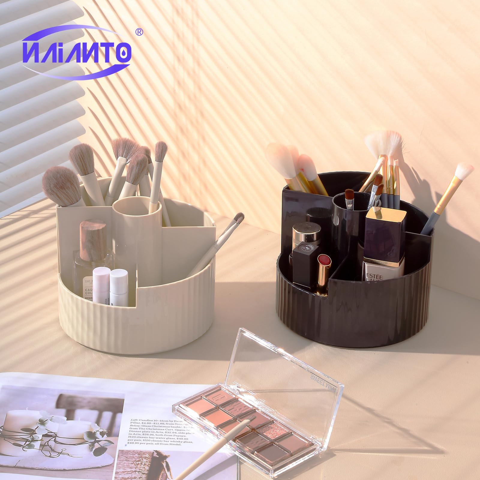 Rotating Makeup Organizer for Vanity - Cosmetic & Skincare Storage - Perfect for Brushes & Lipsticks (Creamy) - Ideal for Beauty Routines