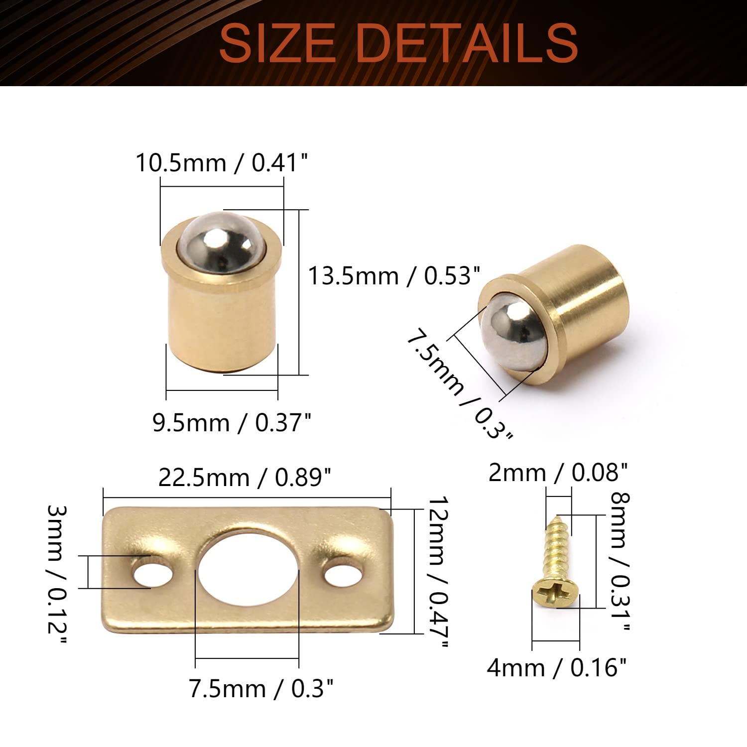 **MroMax 20Pcs Brass Ball Catch for Closet Doors - 0.37