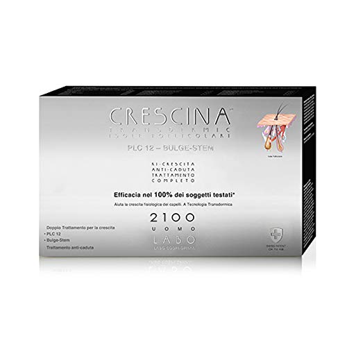 Crescina Complete Treatment for Hair Regrowth - Transdermic Follicular Therapy with PLC12 & BULGE STEM - Anti-Hair Loss Solution (2100 MAN 20 Vials: 7+7+6) - Ideal for Thinning Hair & Scalp Care