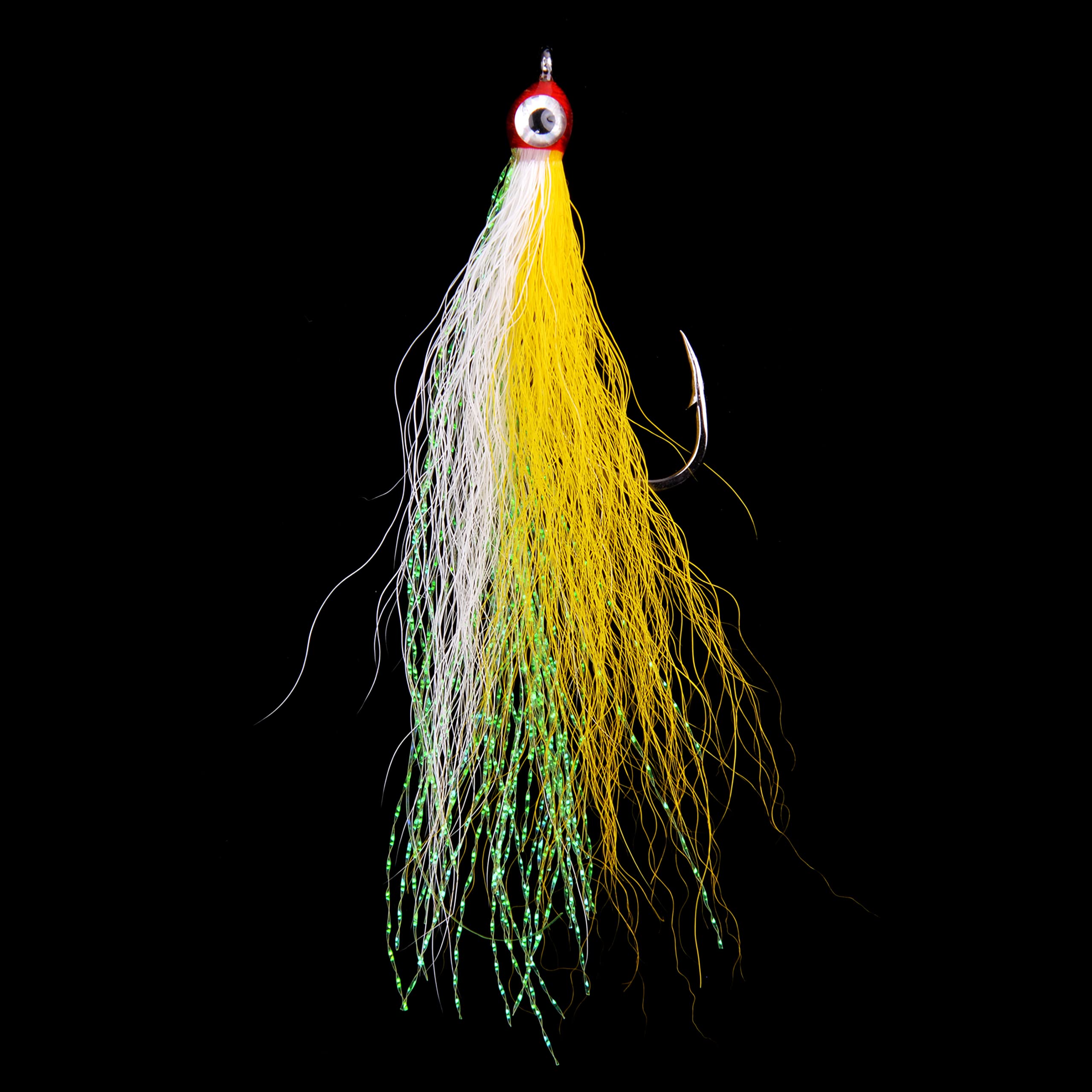 5PCS Bucktail Teasers Fishing Hooks with 3D Eyes - High Carbon Steel Fly Fishing Lures for Bass & Saltwater - Durable Mylar Flash Bait Rigs for Freshwater & Sea Fishing | Perfect for Fly Fishing, Trolling, and Casting