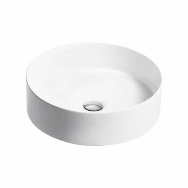 Mica Round Slim White Bathroom Sink - Modern Minimalist Design for Small Spaces, Perfect for Powder Rooms and Compact Bathrooms