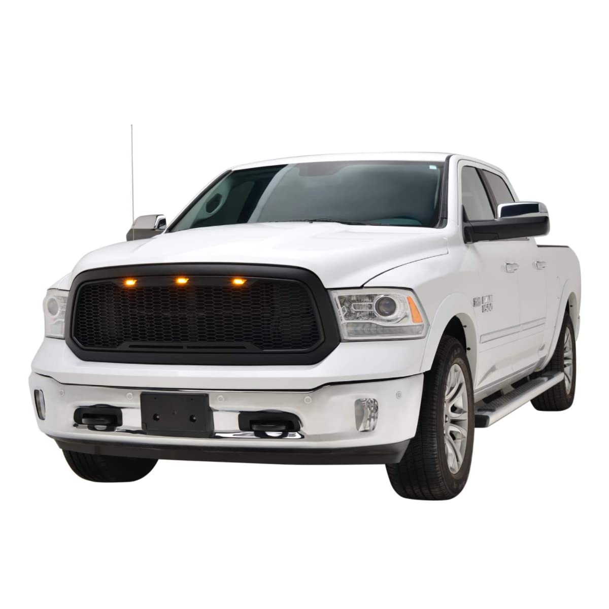 Paragon Matte Black Honeycomb Mesh Front Grille for 2013-2018 Dodge Ram 1500 (Includes 2019 Classic Models) - 3 LED Lights, Durable Replacement Grill for Off-Road & Truck Customization - Perfect for Off-Roading, Truck Shows & Daily Driving Upgrades