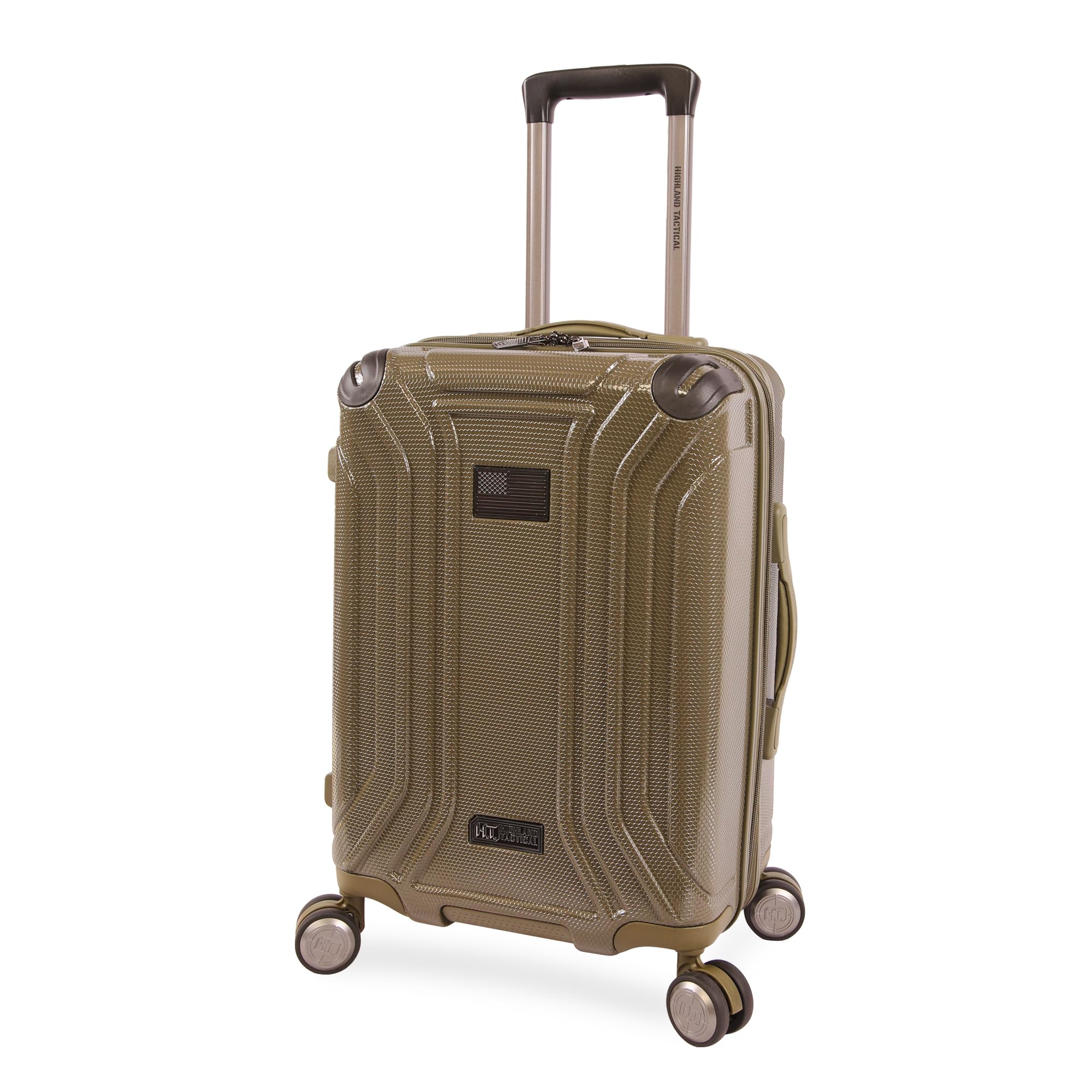 Highland Tactical 21 Inch Hardside Carry-On Luggage with Spinner Wheels - Dark Green Travel Suitcase for Business Trips & Weekend Getaways