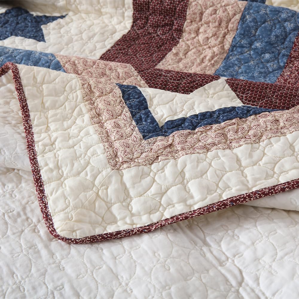 3-Piece Cotton Reversible Quilt Set - All Season King Size Bedspread with Mediterranean Star Pattern for Boys | Soft & Breathable Bedding for Kids' Room, Guest Bed, Dorm