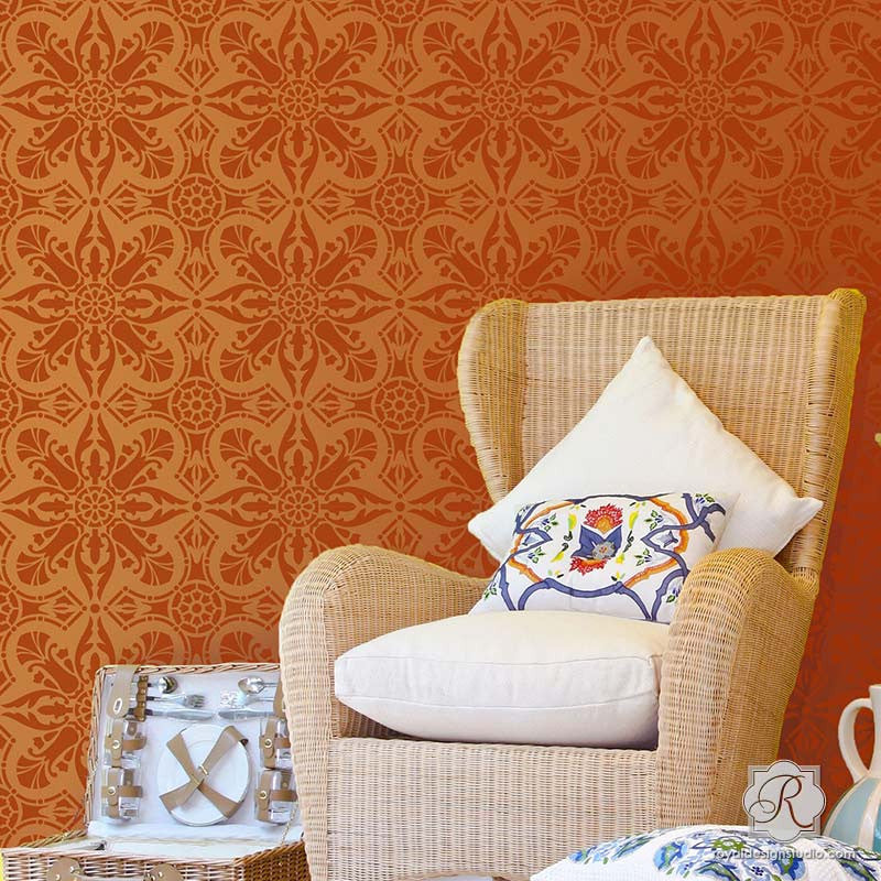 Marisol Damask Tile Stencil - Reusable DIY Wall & Floor Stenciling Kit for Home Decor, Bathroom, Kitchen Backsplash - Perfect for Painting Patterns on Ceramic, Wood, Concrete Surfaces