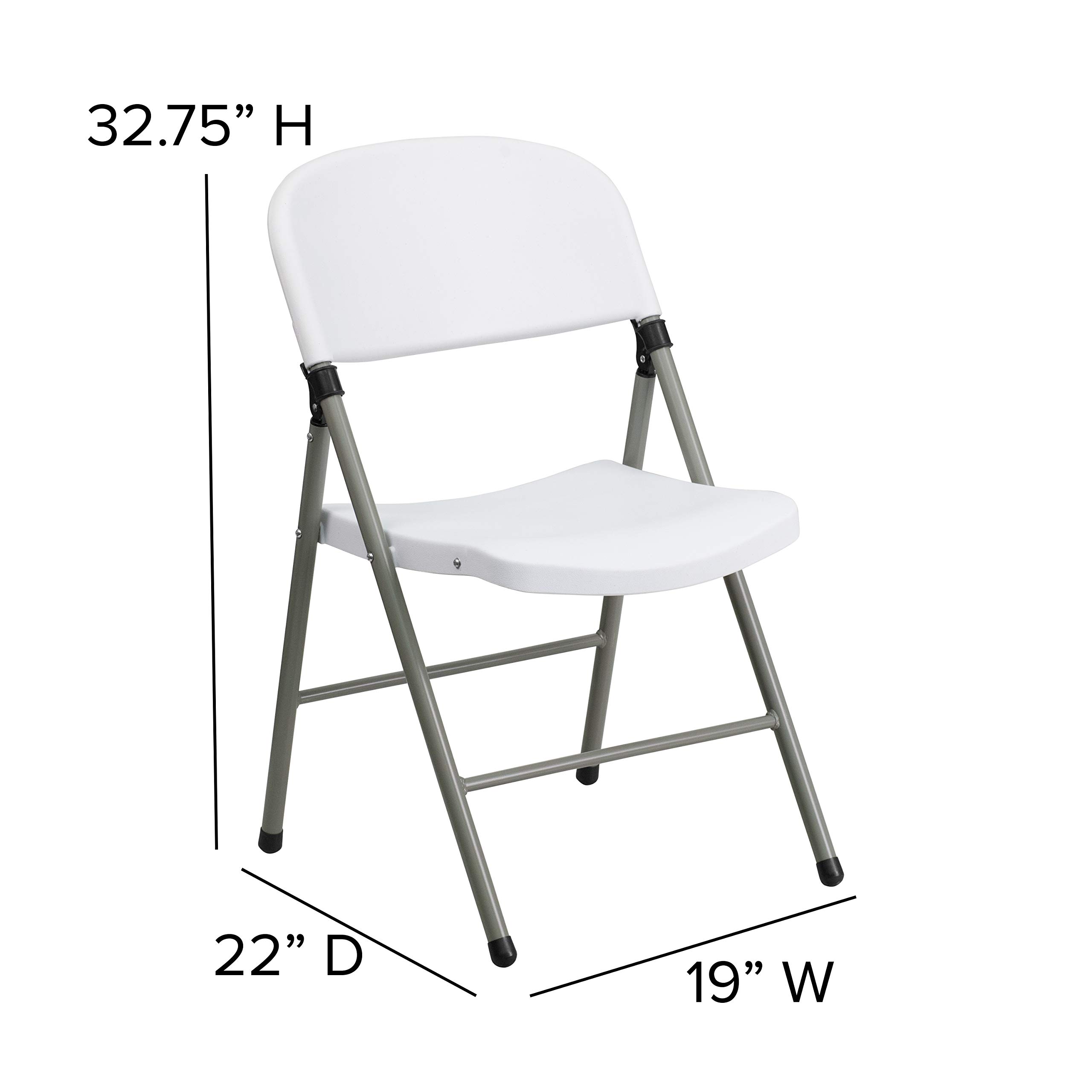 6 Pack Heavy Duty White Plastic Folding Chairs with Gray Frame - 330 lb Capacity - Event, Wedding, Party & Outdoor Chairs for Indoor/Outdoor Use