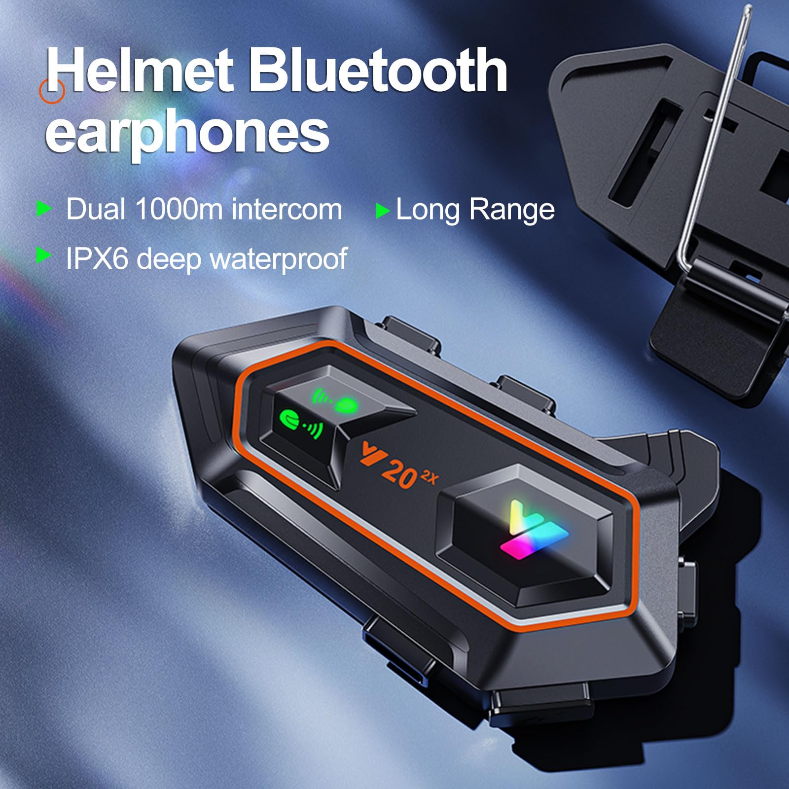 Y20-2X Motorcycle Bluetooth Headset with RGB LED Lights - Bluetooth 5.3 Helmet Headphones, Smart Noise Cancelling, HiFi Sound Quality, IPX6 Waterproof - Compatible with All Helmets for Safe Riding & Hands-Free Calls