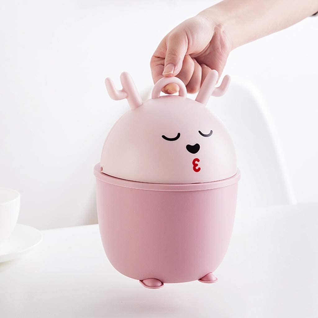 Cartoon Mini Trash Can with Lid - Home & Office Desk Waste Bin