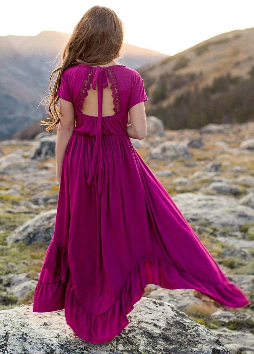 Braelyn Dress in Berry - Flowy Midi Dress for Women, Elegant A-Line Summer Dress with Puff Sleeves | Perfect for Weddings, Parties & Date Nights