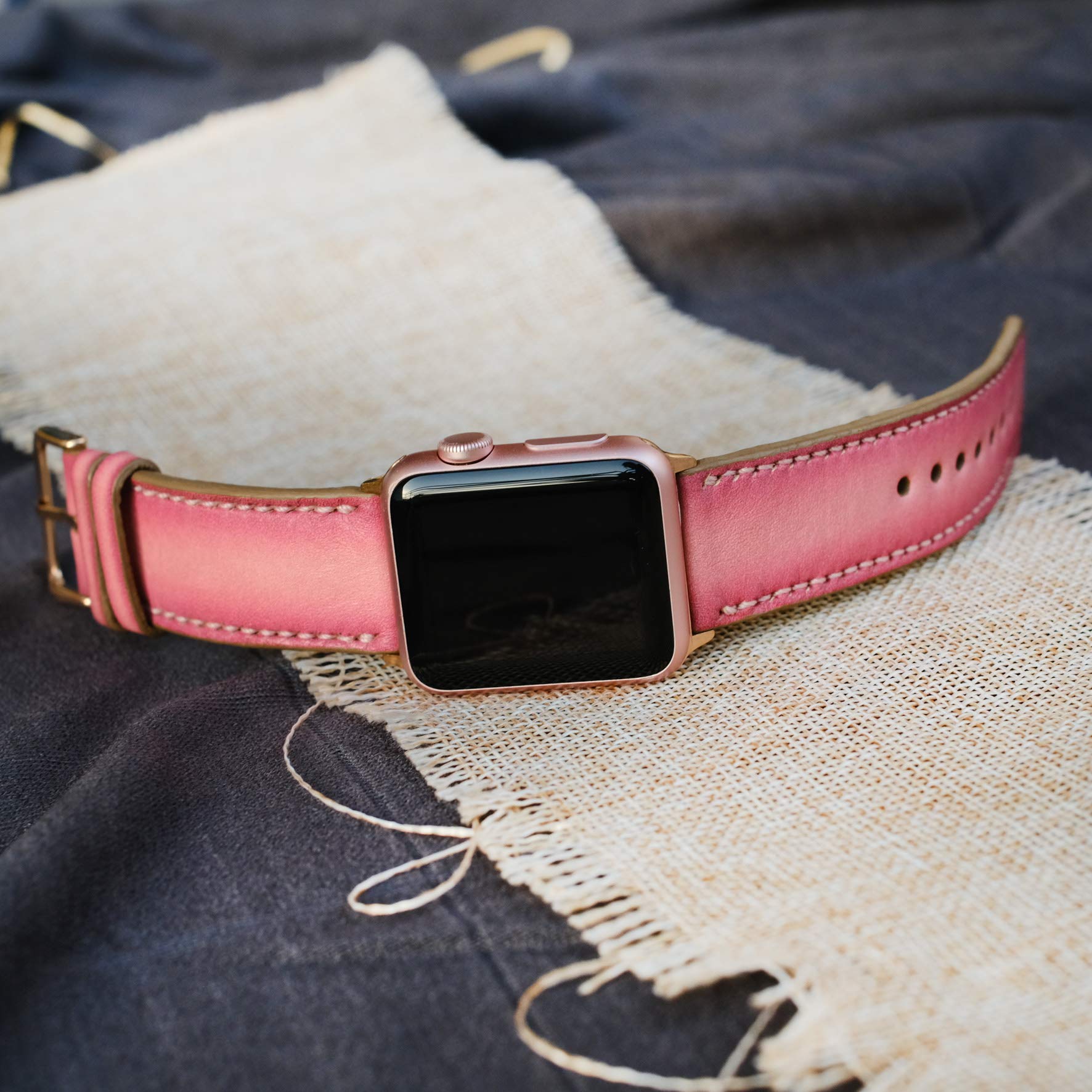 Premium Genuine Leather Apple Watch Band for 38mm 40mm 42mm 44mm - Compatible with Series 2/3/4/5/6/SE - Hand-Stitched Durable Replacement Strap for Workout, Office & Everyday Wear