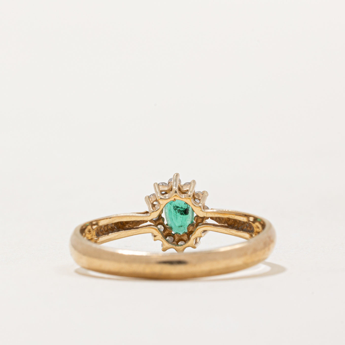 Emerald & Diamond Halo Reverse Tapered Ring - 0.12ct Emerald & 0.10ctw Diamond - Size 6.5 - Elegant Engagement, Wedding, Anniversary Gift for Her