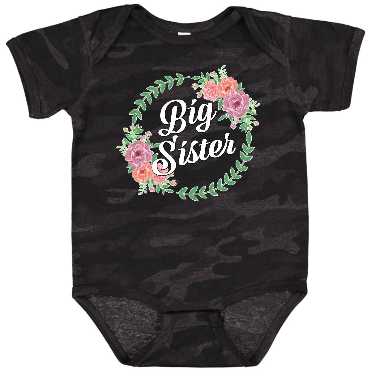 Inktastic Big Sister with Flower Circle Baby Bodysuit - Cute Floral Sibling Outfit for Newborns & Infants - Perfect for Family Photos, Baby Showers & Sibling Bonding Moments