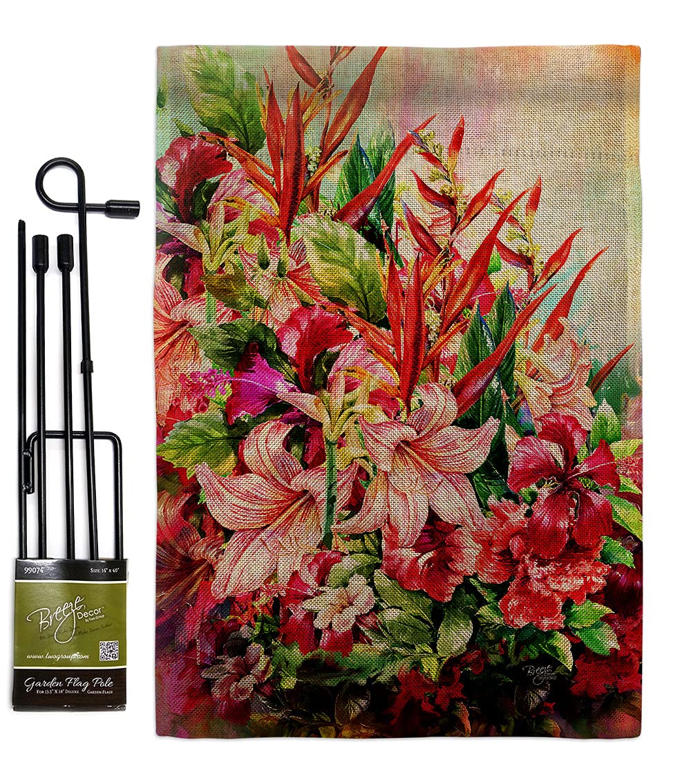 Floral Tropical Bouquet Garden Flag Set - Spring Sunflower Tulip Decor for Yard