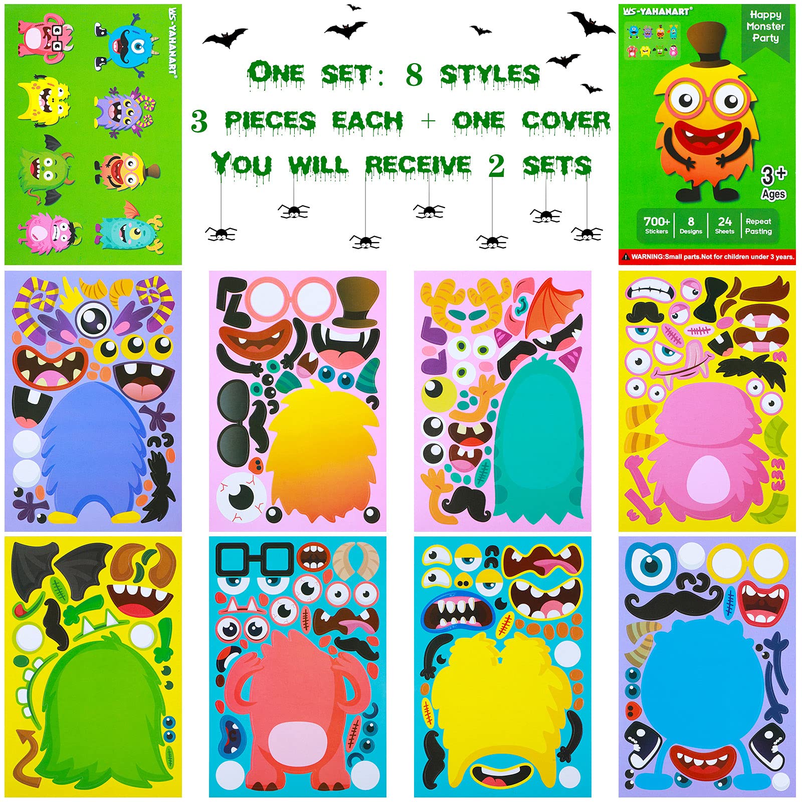 48-Piece Halloween Stickers for Kids - DIY Craft Stickers, Party Games & Birthday Favors - Perfect for Halloween Parties, Classroom Activities & Scrapbooking Projects