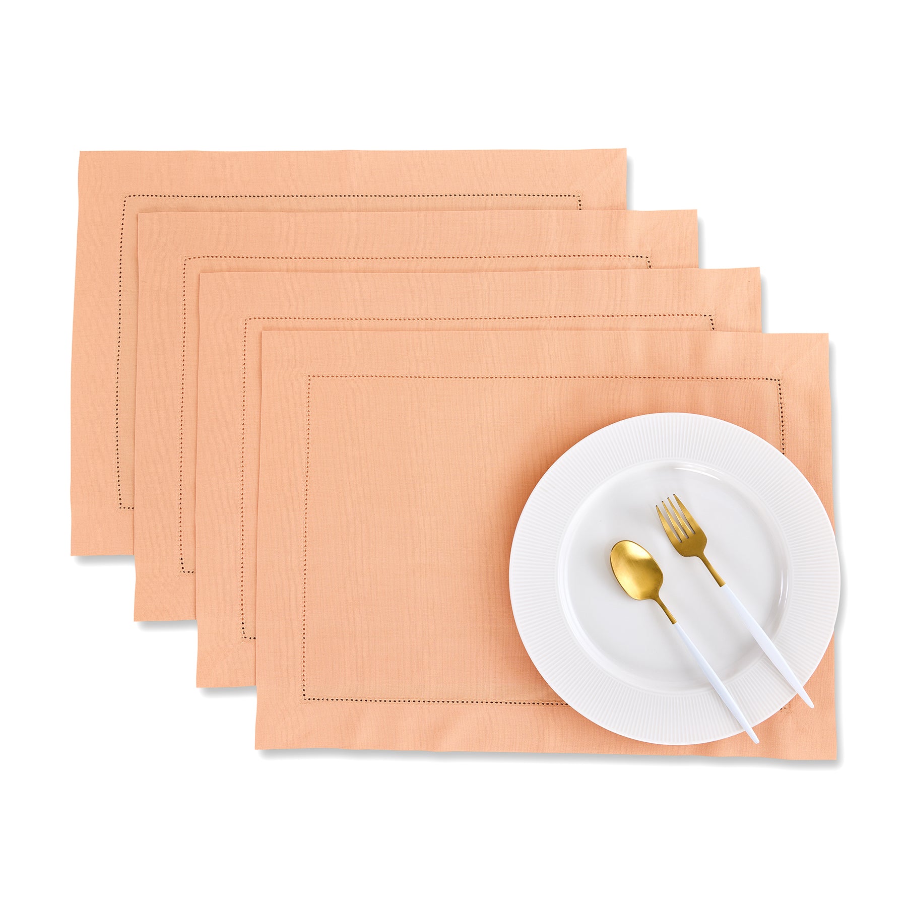 Premium Cotton Linen Hemstitch Placemats Set of 4 - Elegant Table Decor for Dining Room, Kitchen, and Party Settings