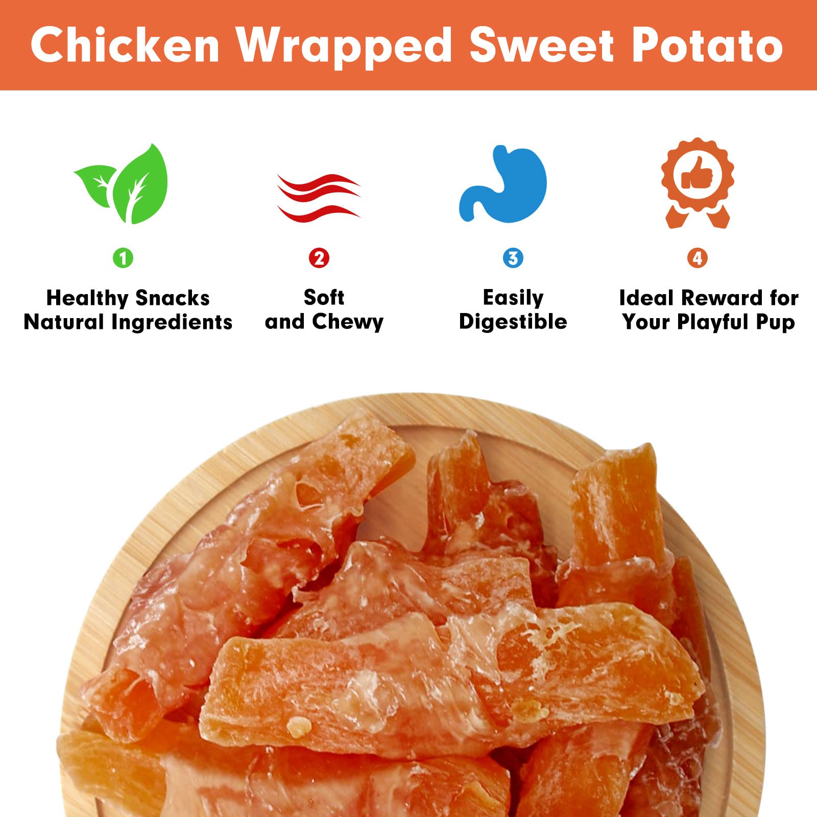 MON2SUN Natural Dog Treats - Grain Free, Gluten Free Chicken Wrapped Sweet Potato Chews for Puppies & Small Dogs - Healthy Rawhide Alternative - Perfect for Training, Rewards & Dental Health (1.56lb Pack)