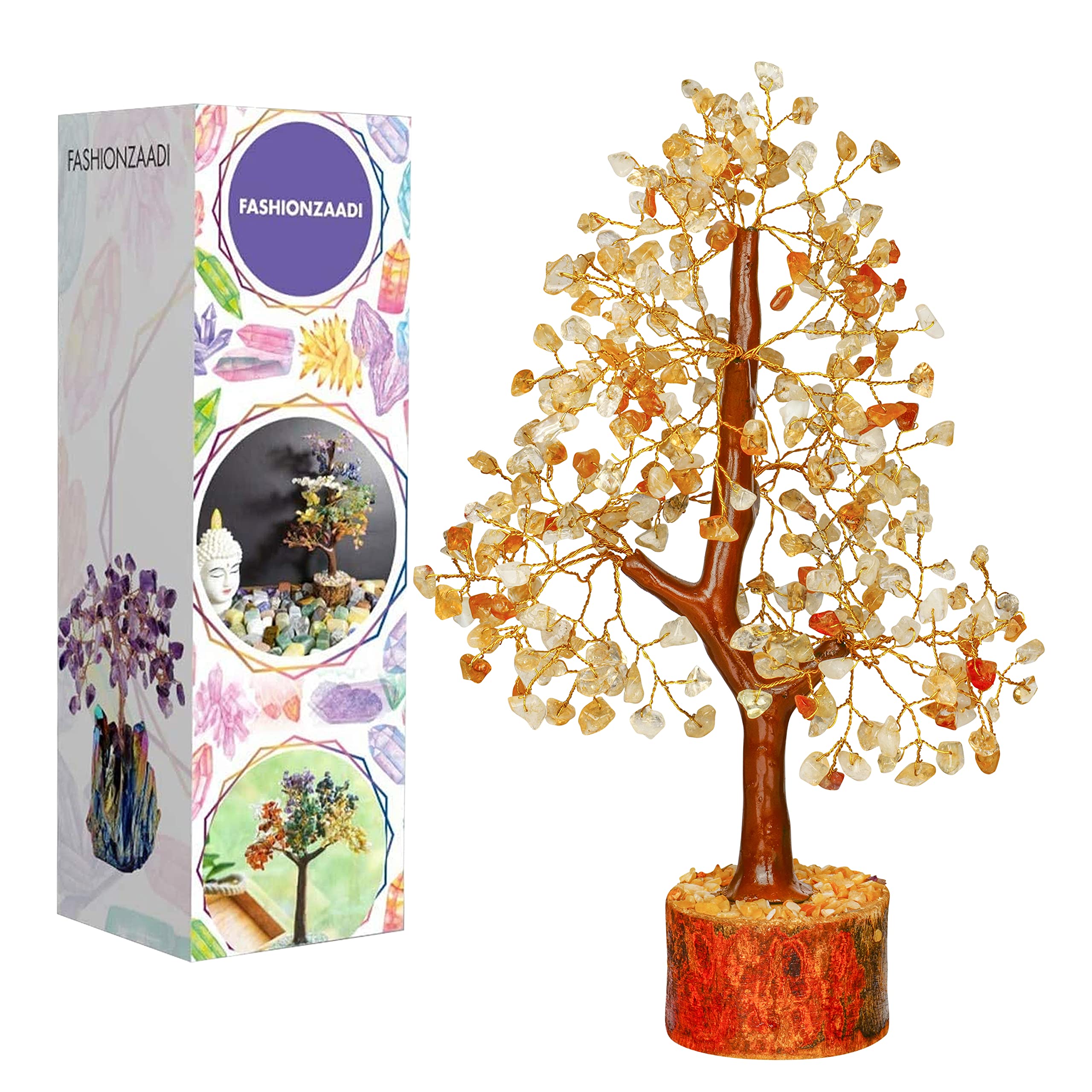 FASHIONZAADI Citrine Crystal Bonsai Money Tree - Feng Shui Decor for Wealth & Prosperity | Chakra Tree of Life with Natural Citrine Stones | Perfect Office Desk Decor & Spiritual Home Gift for Housewarming, Meditation Space & Positive Energy