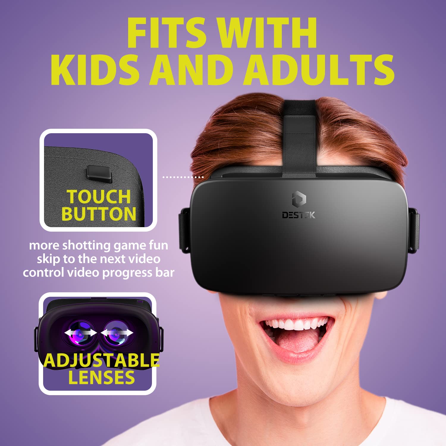 DESTEK V5 VR Headset for iPhone 15/14/13/12/11 & Samsung Android Phones with Controller - Anti-Blue Light HD Lenses, 110° FOV Virtual Reality Goggles (Black) | Perfect for Gaming, Movies & 3D Experiences