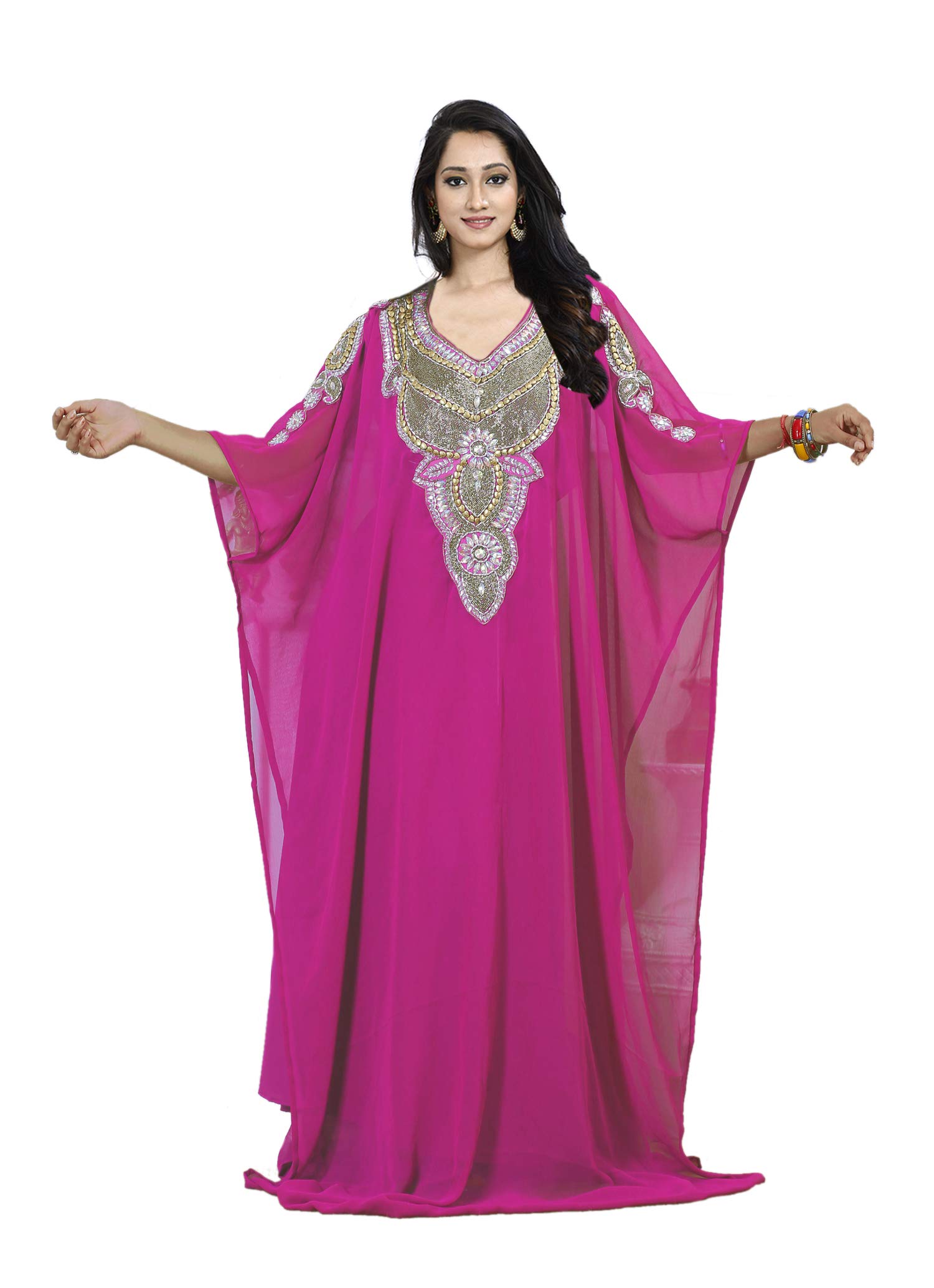 KoC Women's Kaftan Farasha Maxi Dress - Flowy Kimono Style Long Summer Cover Up - Free Size Boho Beach Dress for Vacations & Poolside Lounging