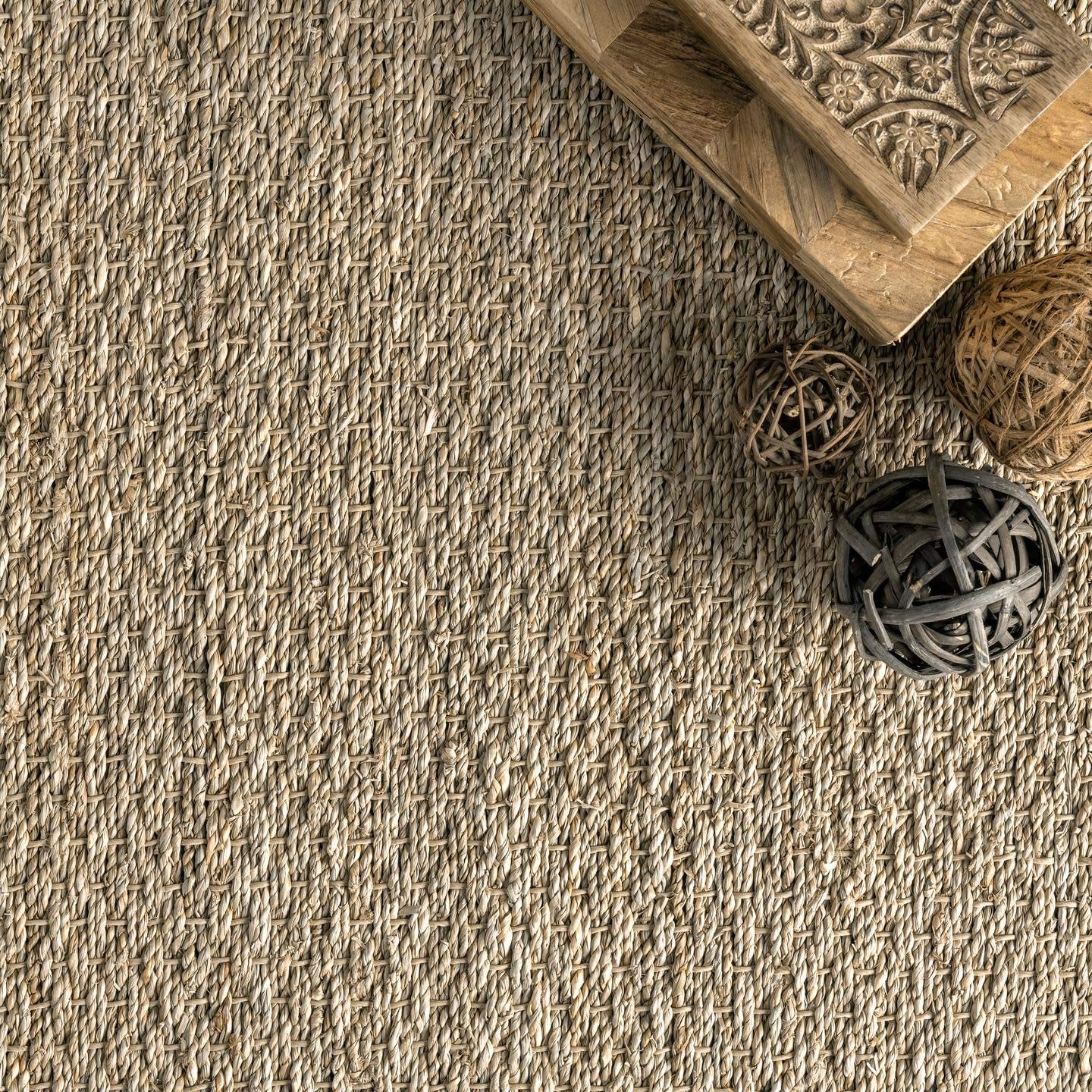 nuLOOM 6x9 Elijah Seagrass Area Rug - Dark Grey Farmhouse Style Cotton Bordered Basketweave Natural Fiber Rug for Bedroom, Living Room, Dining Room | Home Decor, Boho Chic Interior Design, Cozy Floor Covering