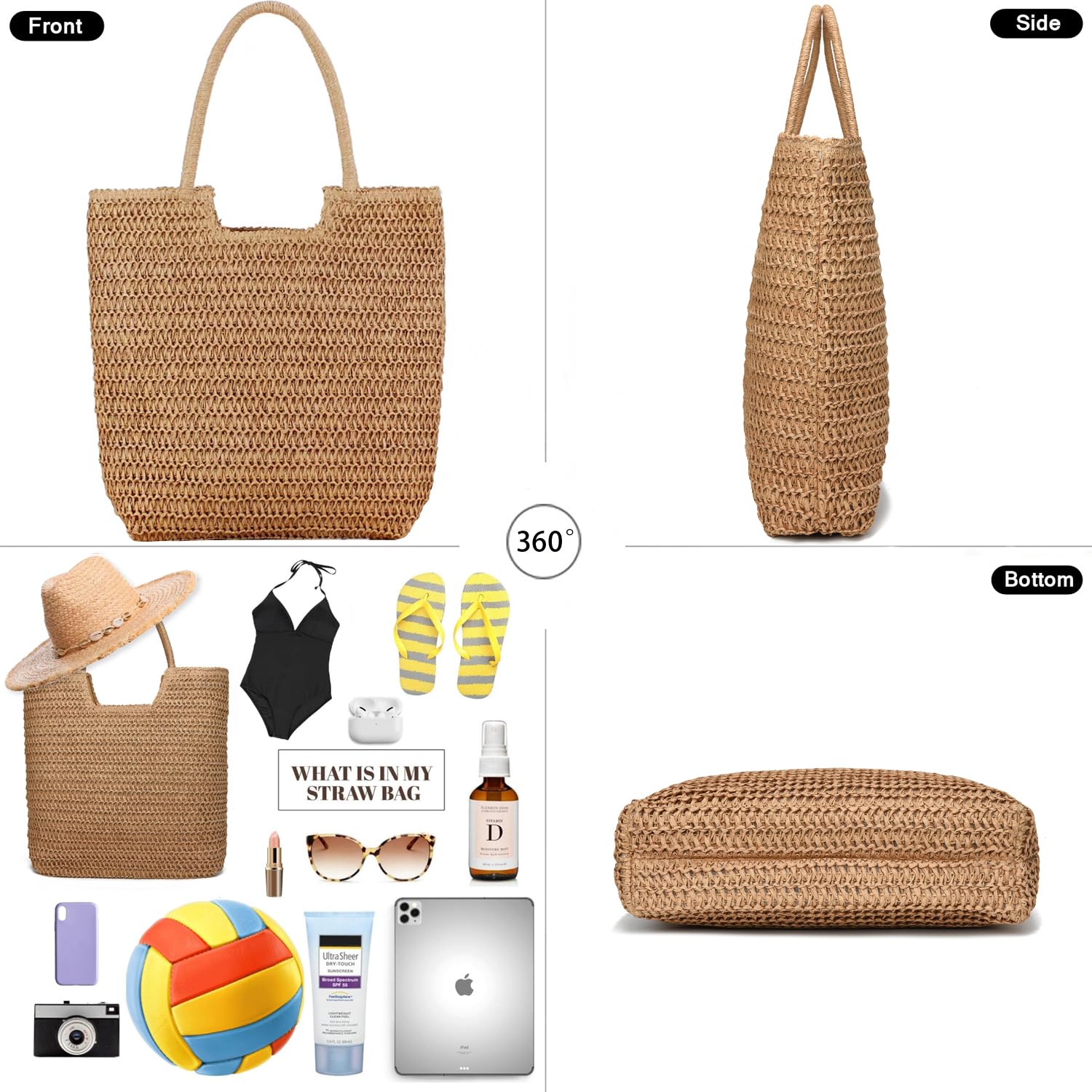 Stylish Woven Straw Beach Tote Bag for Women - Large Boho Shoulder Handbag Purse | Perfect for Vacation, Holiday, Pool Party & Summer Outings