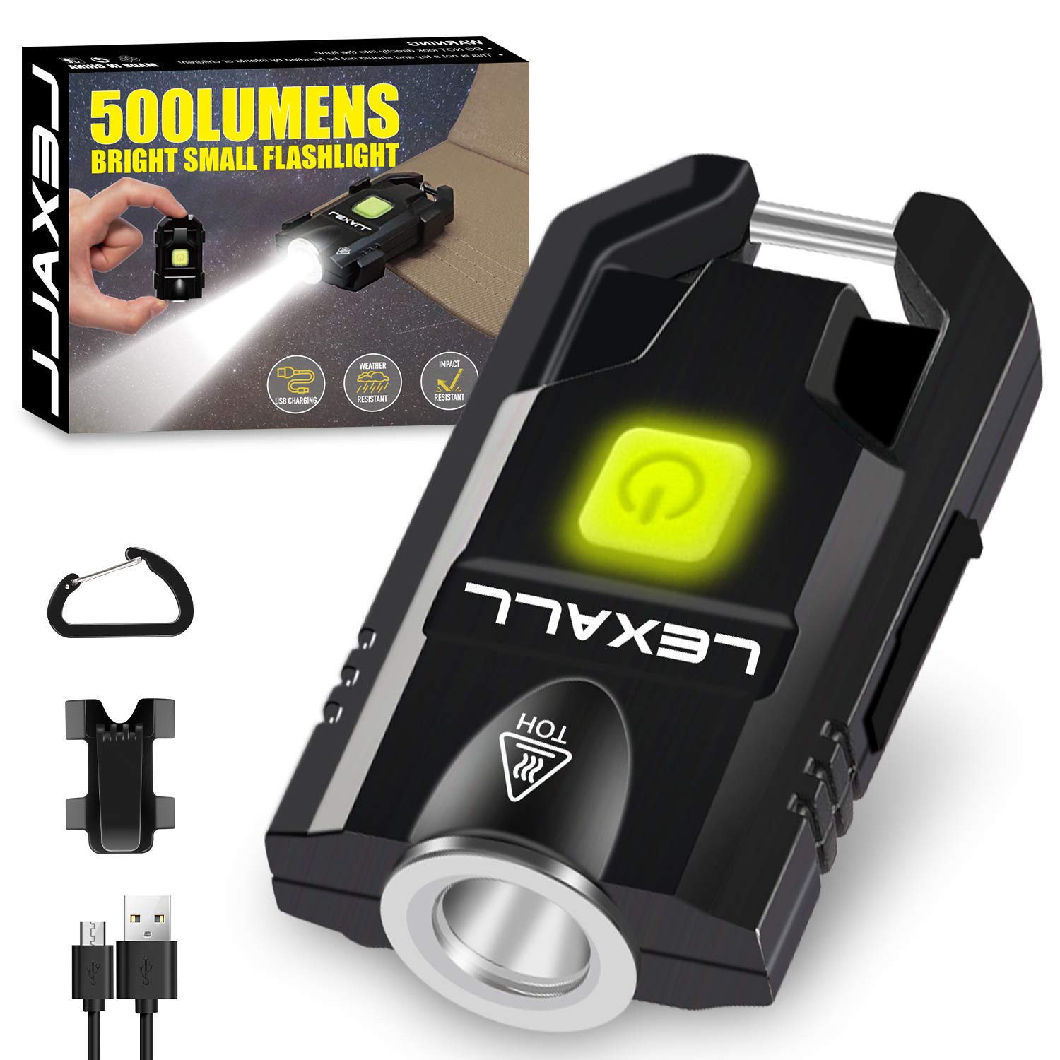 500 Lumens LED Mini Flashlight - USB Rechargeable Keychain Light with 3 Modes, Compact Pocket Torch for Baseball Caps | Perfect for Hiking, Camping, Emergency & Everyday Carry (EDC)