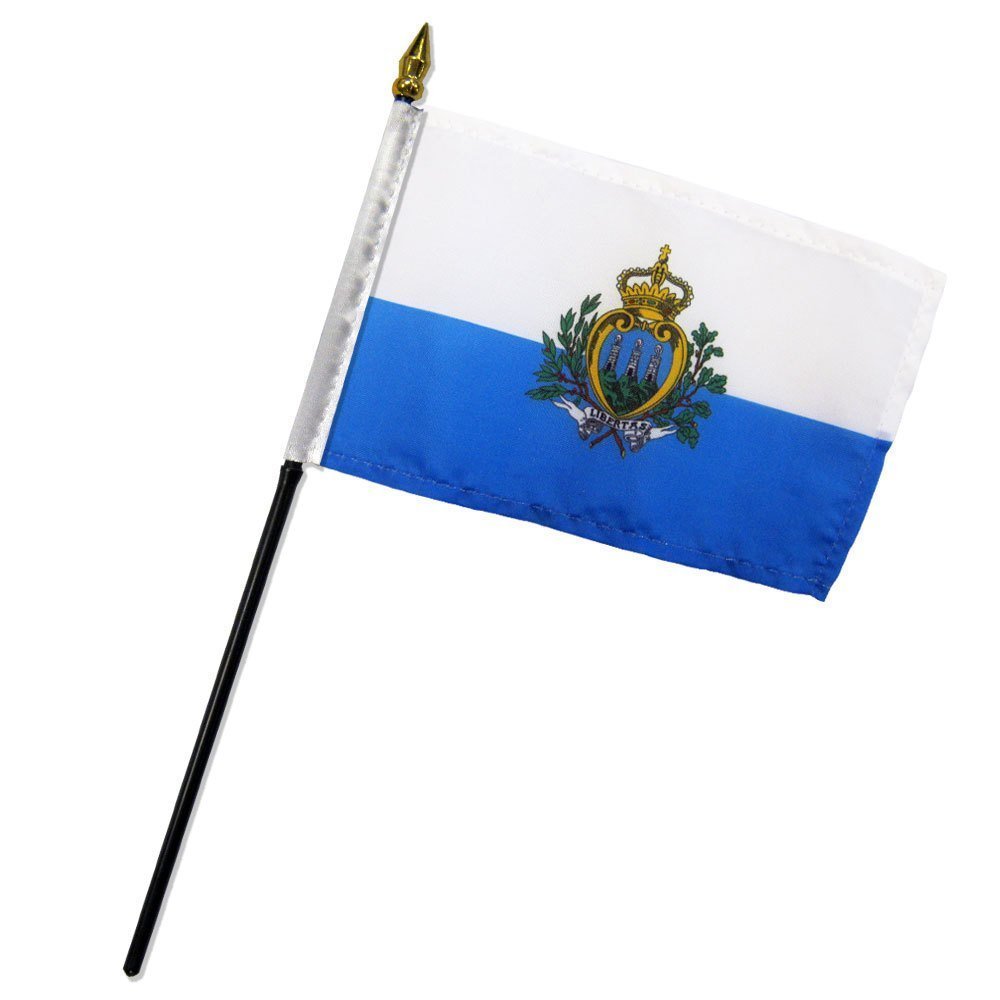 San Marino 4x6 Inch Mini Desk Stick Flags - Set of 6 Small Handheld Flags Without Base - Perfect for Classroom, Office Decor, International Events, and Patriotic Displays