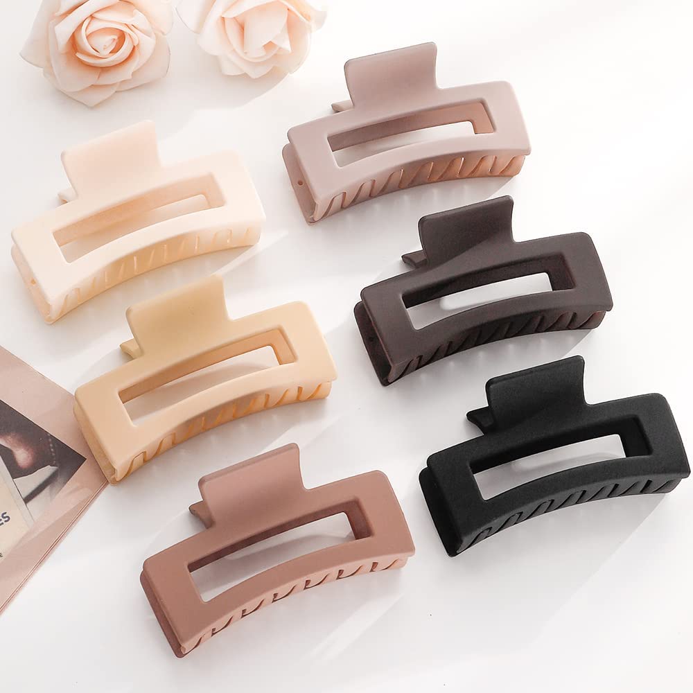 6 PCS Big Hair Claw Clips for Women & Girls - Non-Slip French Style Hair Accessories for Thick & Thin Hair - Acrylic Large Jaw Clamps - Perfect for Work, Gym, School & Everyday Styling