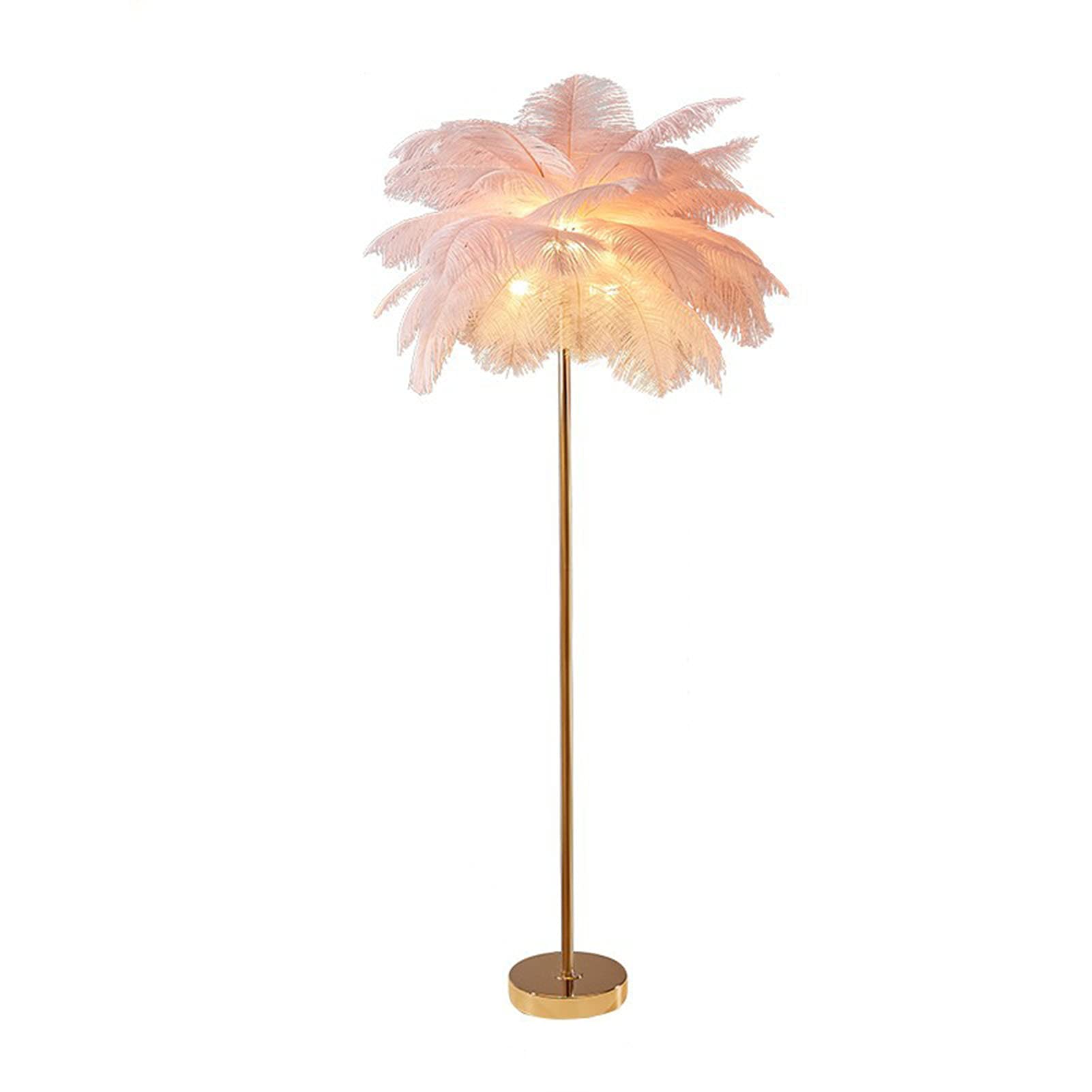 Ylight Modern Feather Floor Lamp with Gold Body - 1.6M Tall Standing Light for Bedroom, Living Room, Dining Room & Kitchen - Soft Pink Feather Shade Creates Cozy Ambience for Reading & Relaxation