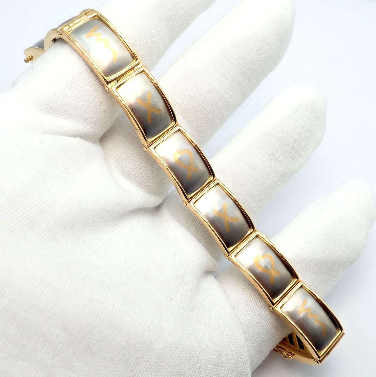 Authentic Tiffany & Co 18k Yellow Gold & Platinum Picasso Signature 9 Panel Bracelet - Luxury Vintage Jewelry for Women - Perfect for Gifts, Weddings & Special Occasions