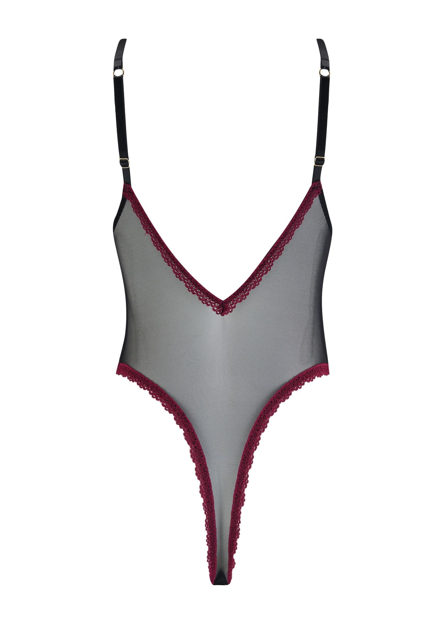 Maya Bodysuit for Women - Sexy Black & Burgundy Stretch Lingerie - Perfect for Date Night, Boudoir Photography, and Special Occasions