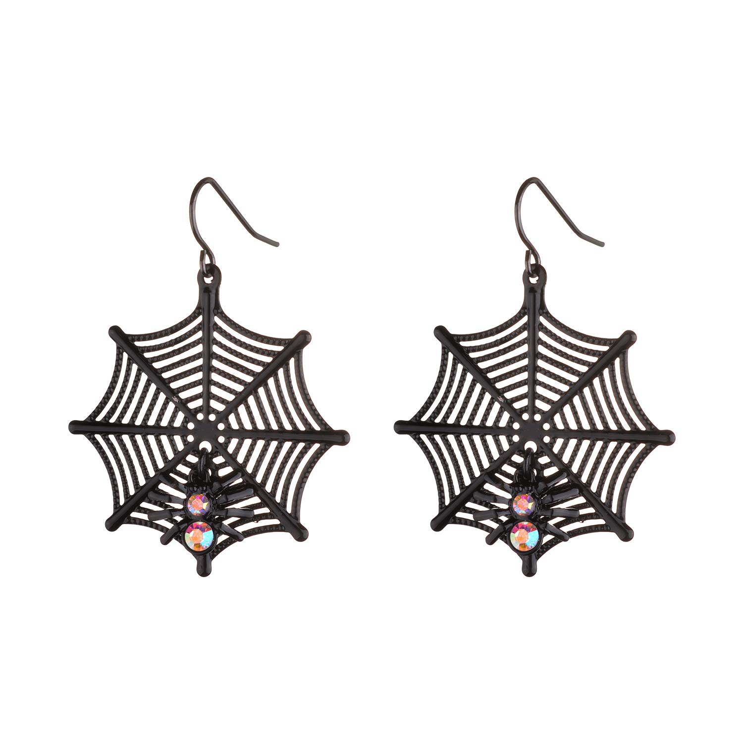 Black Spider Web Iridescent Dangle Earrings for Women - Gothic Halloween & Christmas Party Jewelry - Elegant Multi-Spider Back Design for Costume Accessories