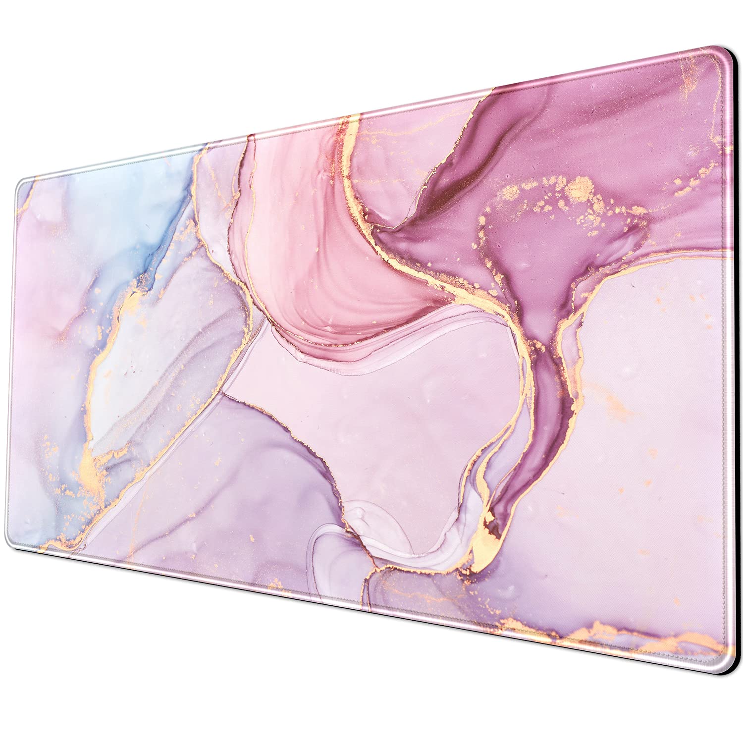 XXL Pink Rose Gold Marble Desk Mat - 31.5x15.75in Large Mouse Pad with Stitched Edges, Smooth Surface & Non-Slip Rubber Base - Stylish Office Accessory for Women | Perfect for Home Office, Gaming Setup and Workspace Decor