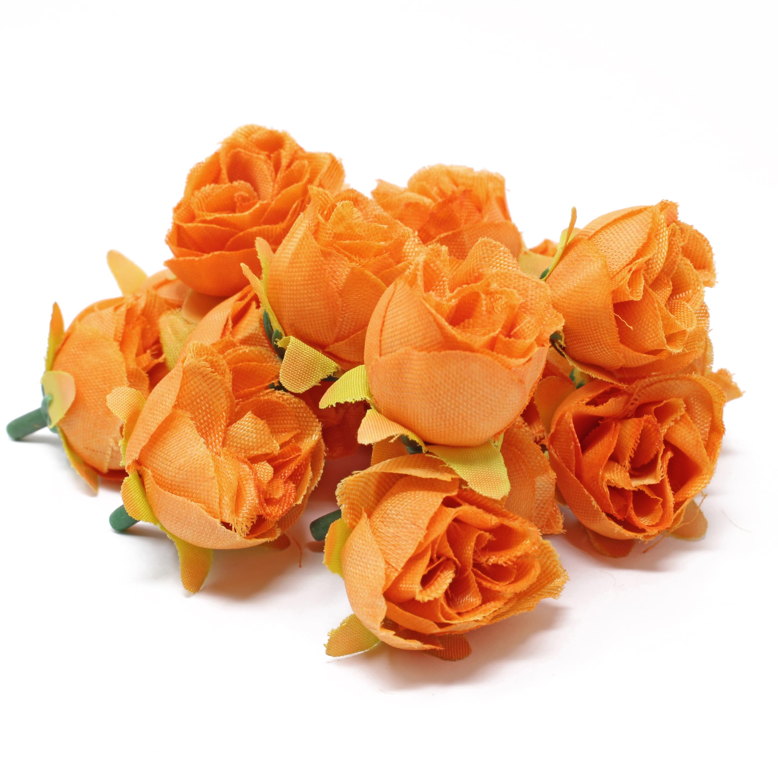 Orange Rose Buds - 10 Pack Faux Silk Decorative Flowers for Home Decor, Wedding Centerpieces, DIY Crafts & Party Arrangements