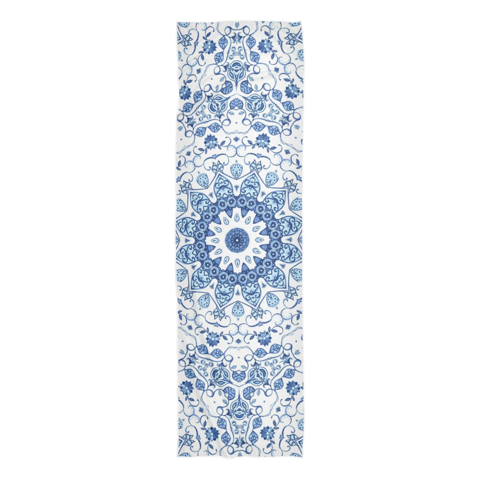 Cooling Sports Towel - Quick Dry Workout Towel for Gym, Yoga & Running - Vintage Mandala Blue Design - Lightweight & Breathable for Hot Weather & Outdoor Activities