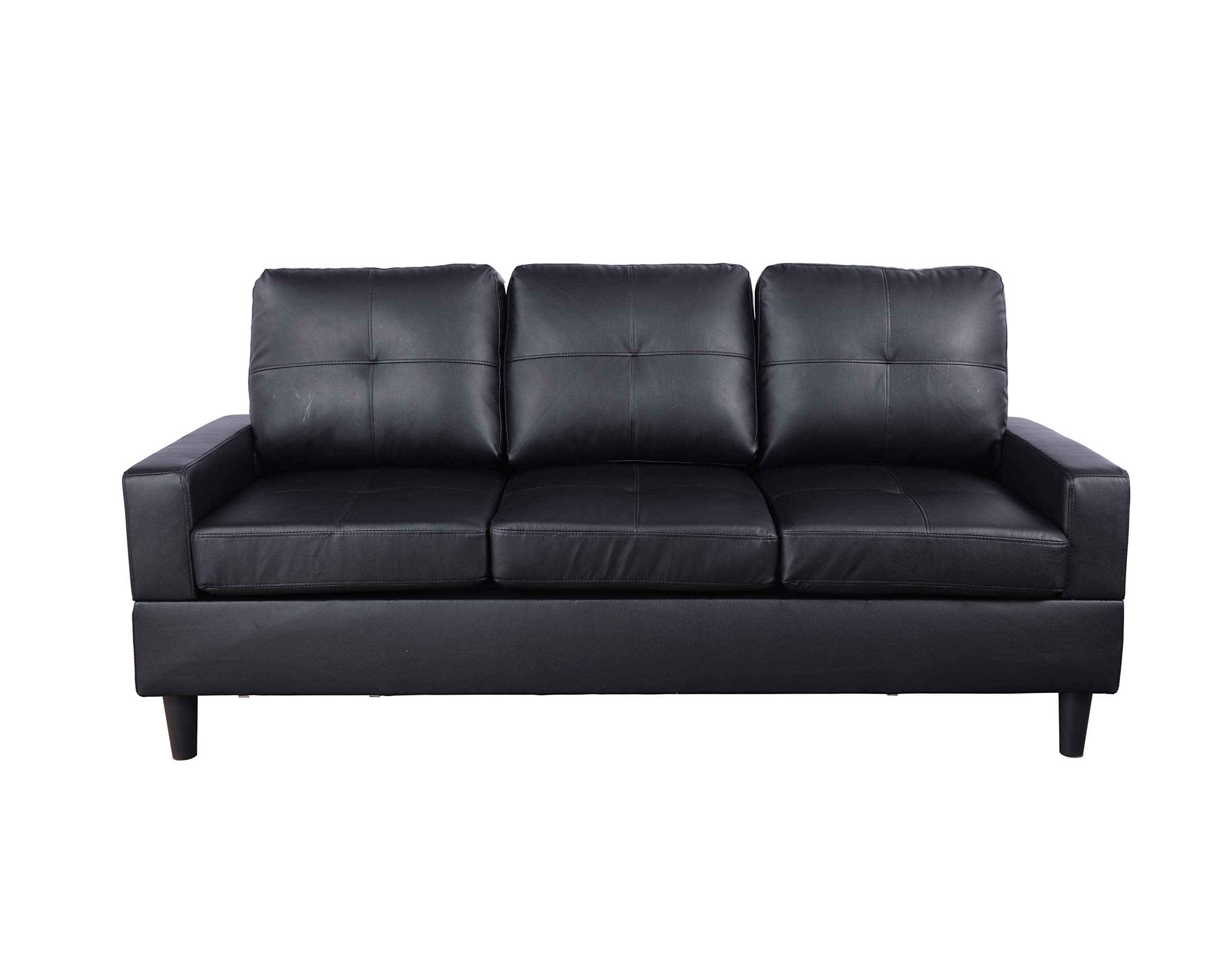 Modern Black Reversible Faux Leather Sectional Sofa with Storage Ottoman - Contemporary Living Room Furniture for Small Spaces, Apartments & Home Theater Seating