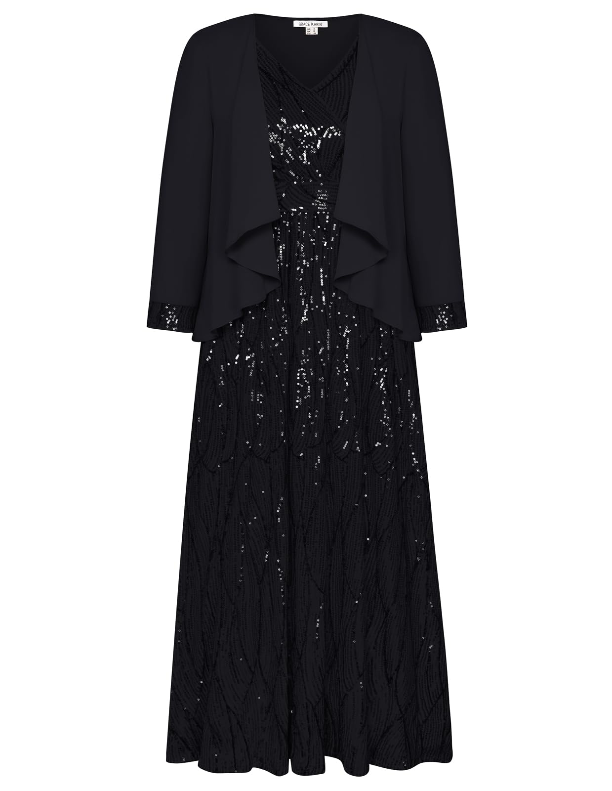 GRACE KARIN 2024 Women's Sequin Two Piece Dress Set with Jacket - Mother of the Bride, Wedding Guest & Homecoming Outfit for Special Occasions & Evening Events