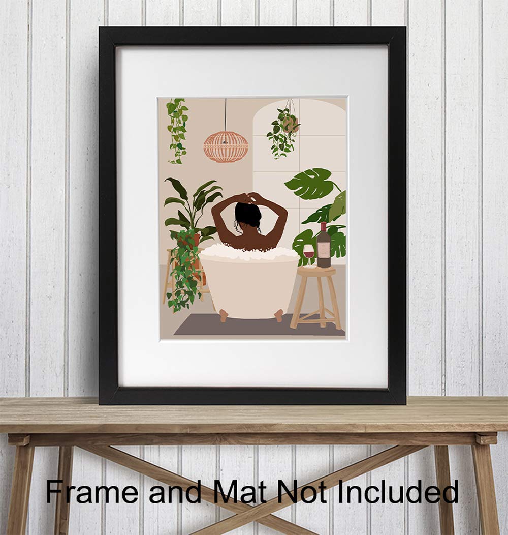 African American Woman Wall Art - Black Culture Bathroom Decor - Mid-Century Modern Black Women Prints - Latina Home Accessories for Living Room & Bathroom Decorating