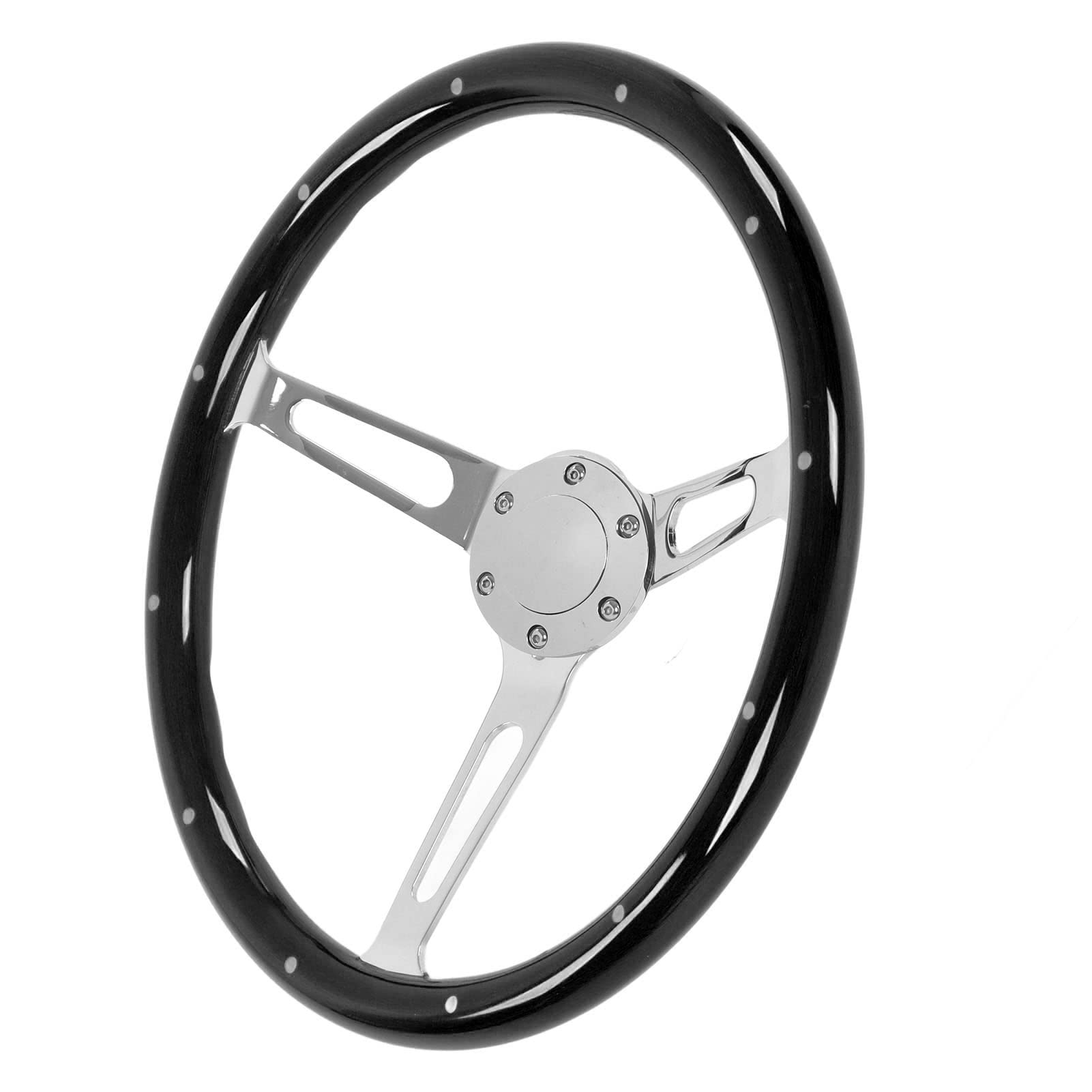 Vintage Wood Steering Wheel 380mm - Universal Walnut Grip Retro Style for Car Modification & Restoration (Black) - Perfect for Classic Cars, Hot Rods, and Vintage Vehicle Upgrades